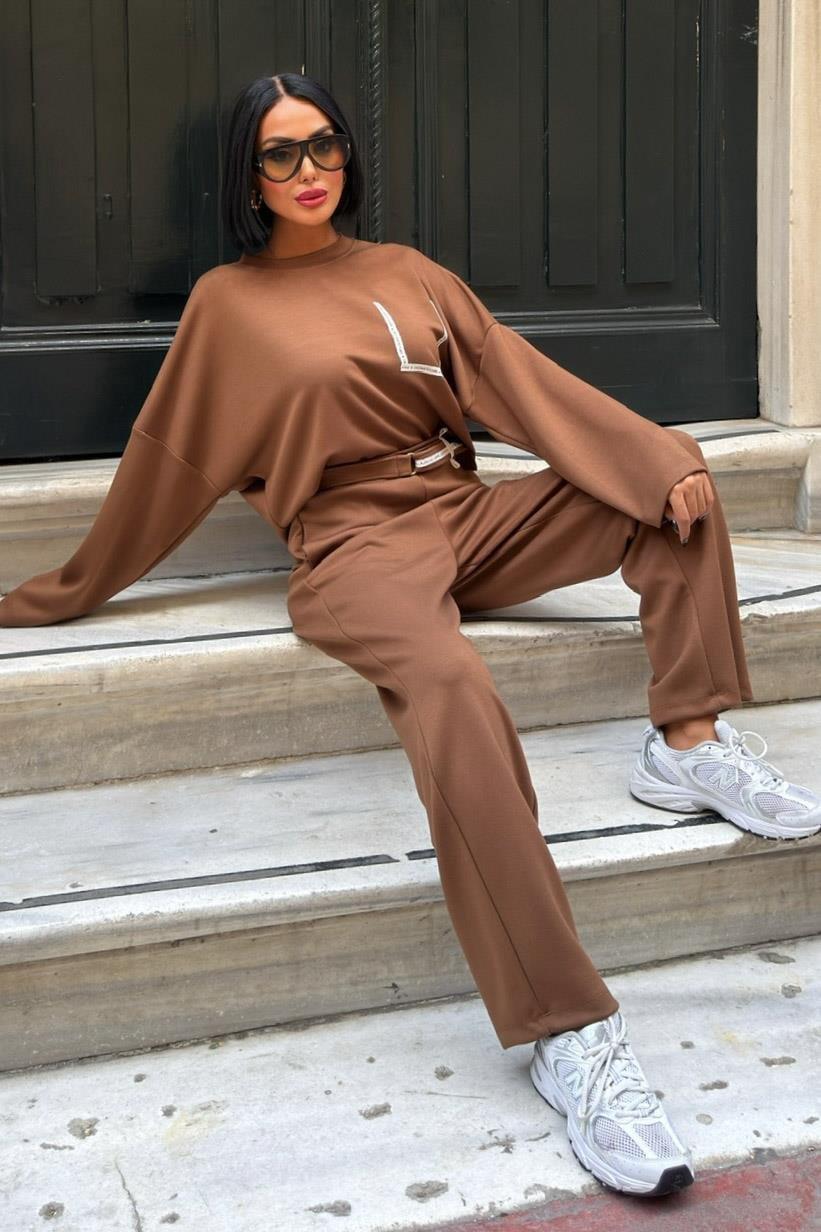 Şerit ve Beli Kemer Detaylı Modal Takım 10234 R9-D-K5