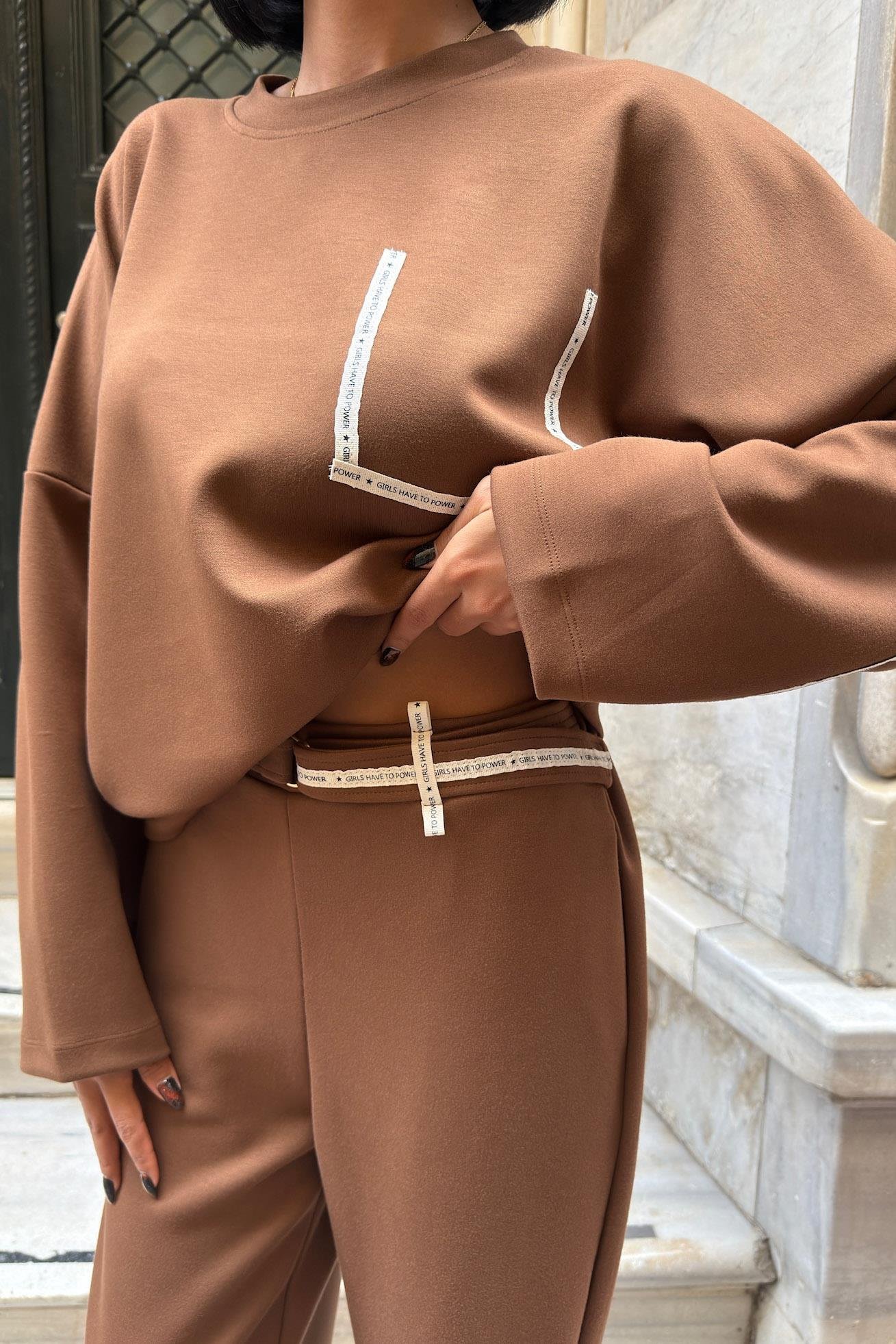 Şerit ve Beli Kemer Detaylı Modal Takım 10234 R9-D-K5