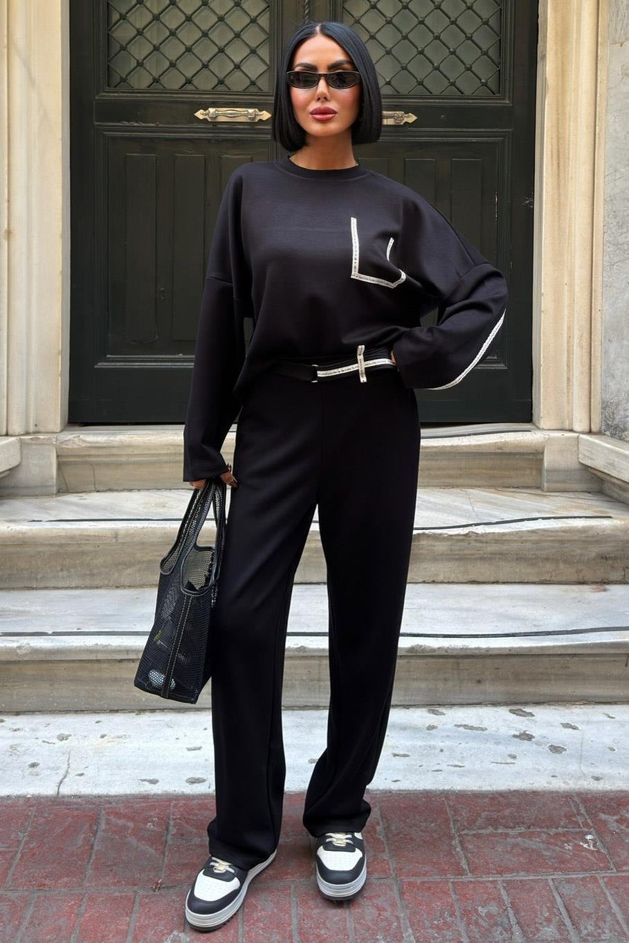 Şerit ve Beli Kemer Detaylı Modal Takım 10234 R9-D-K5