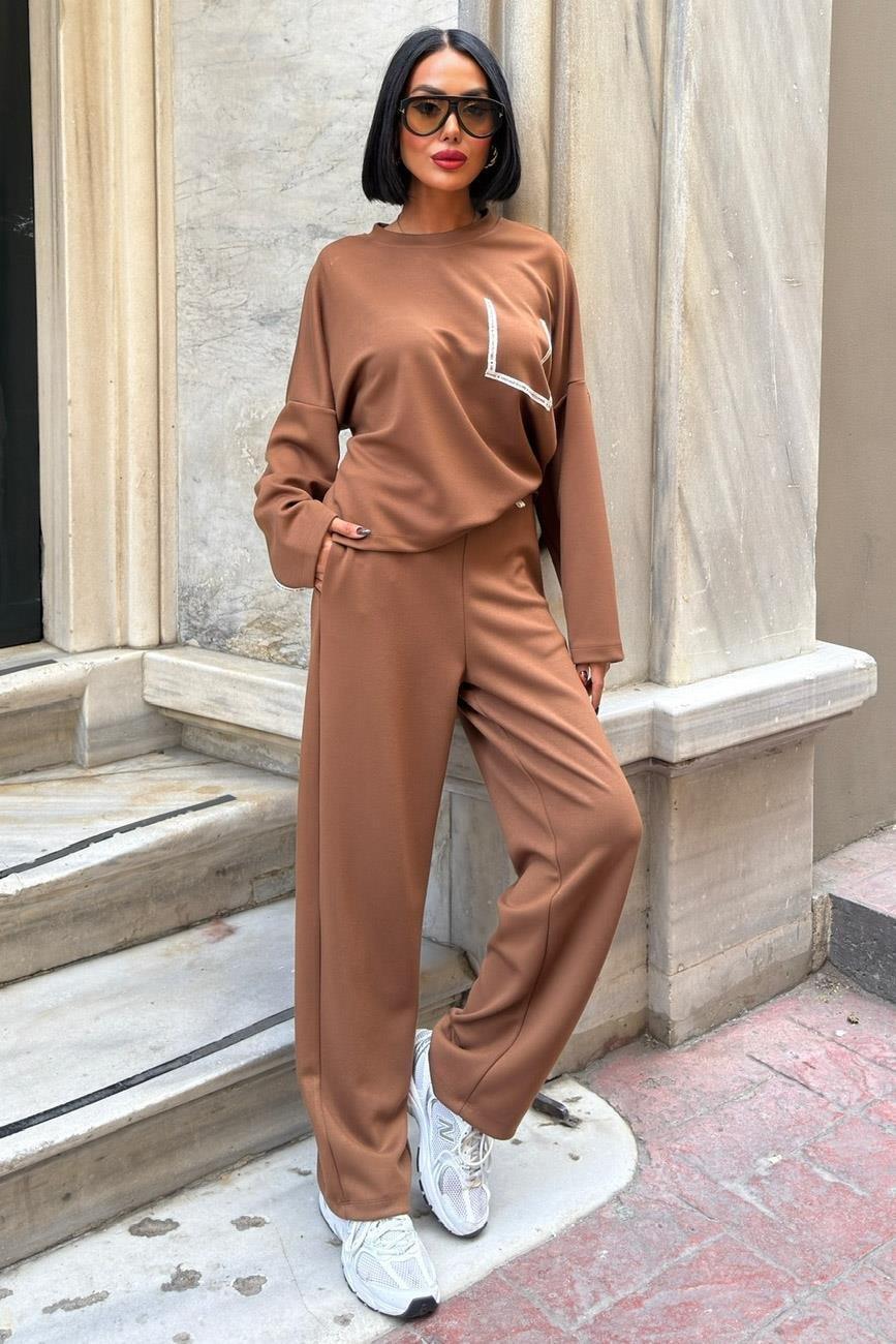 Şerit ve Beli Kemer Detaylı Modal Takım 10234 R9-D-K5