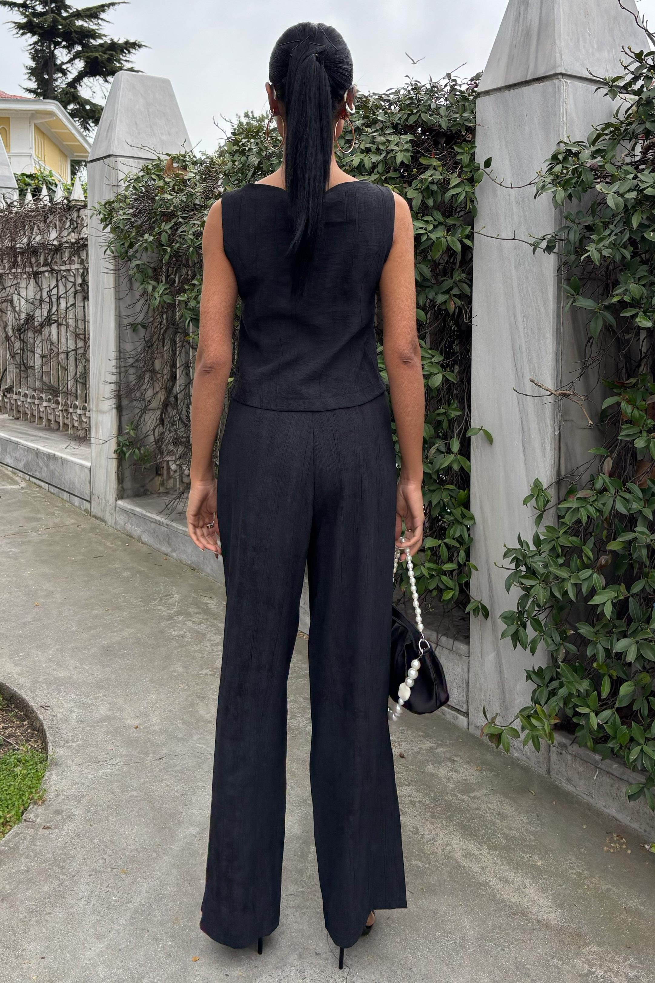 Sıfır Kollu Bluz Batik Desenli Pantolon İkili Takım 10181-08