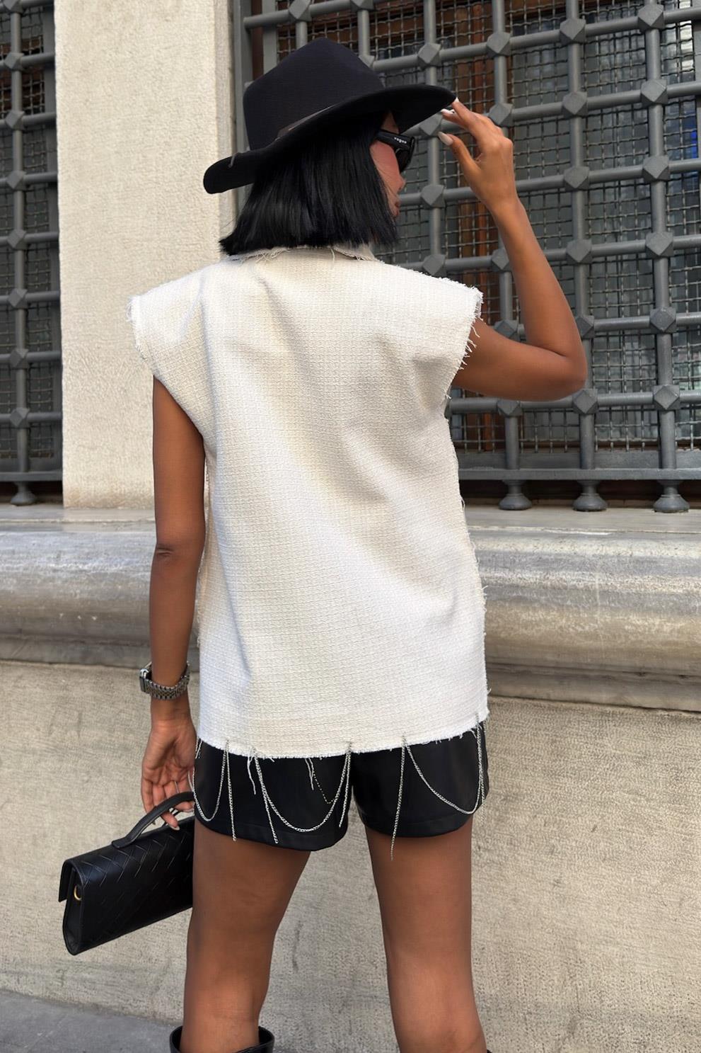 Sim ve Zincir Detaylı Premium Tüvit Ceket 6128 R7-C-K4