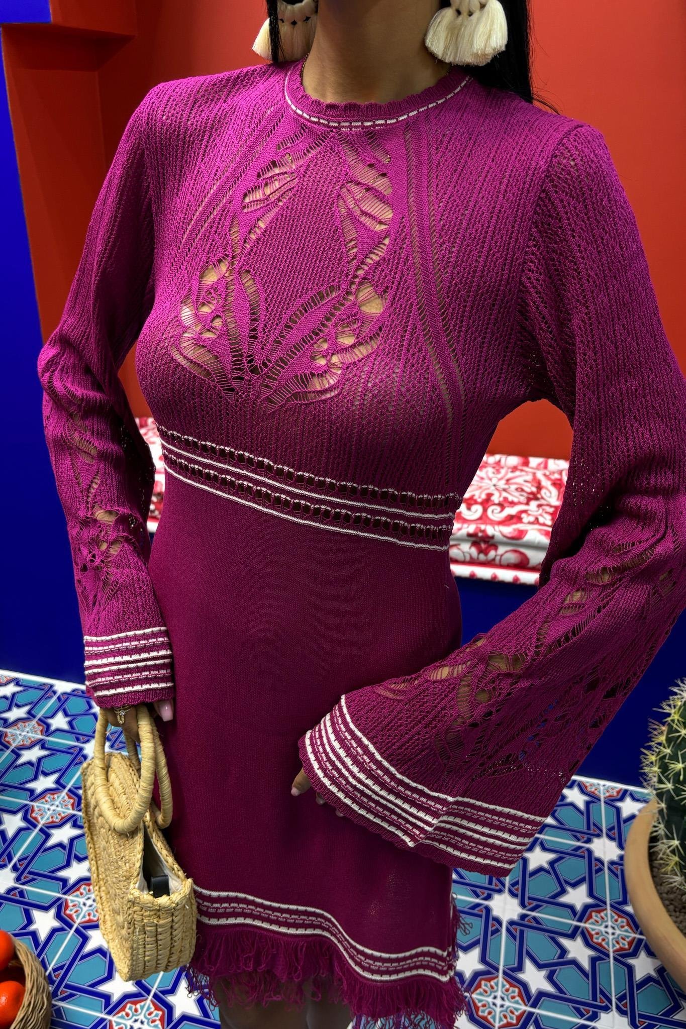 Sırt Dekolte Bağlamalı İspanyol Kol Triko Elbise 2860 R2-C-K2