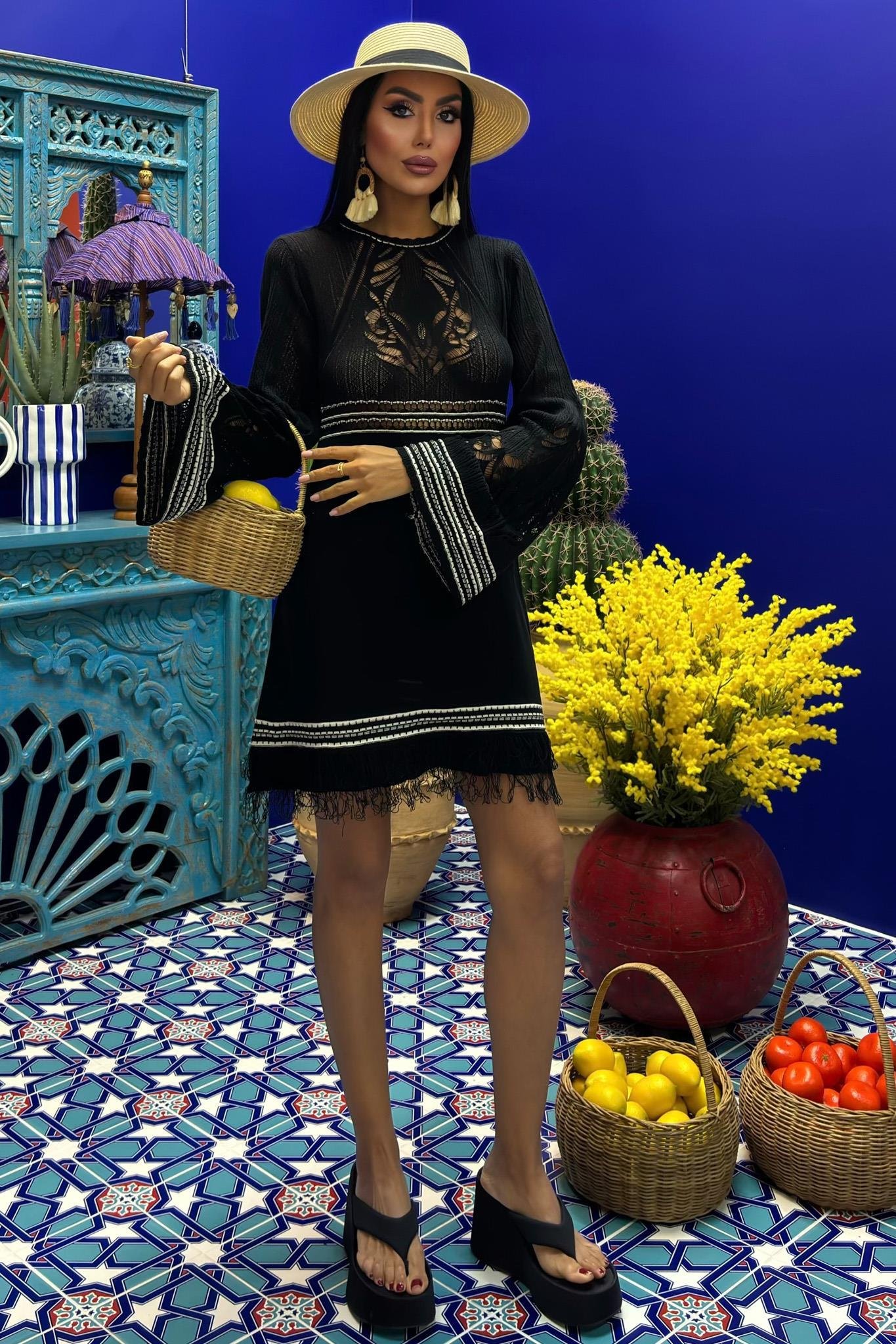 Sırt Dekolte Bağlamalı İspanyol Kol Triko Elbise 2860 R2-C-K2