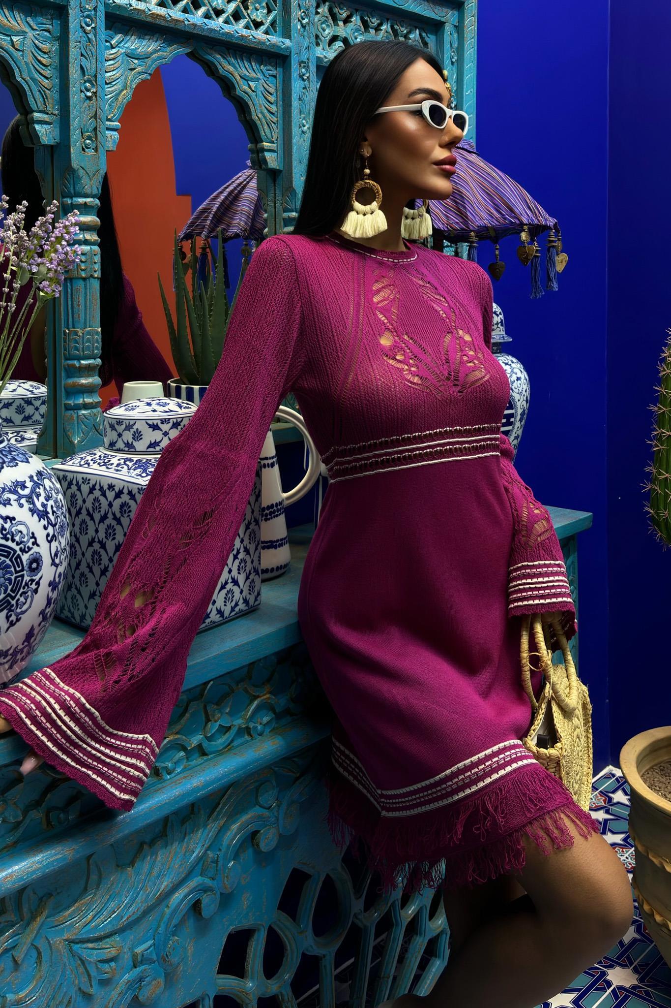 Sırt Dekolte Bağlamalı İspanyol Kol Triko Elbise 2860 R2-C-K2