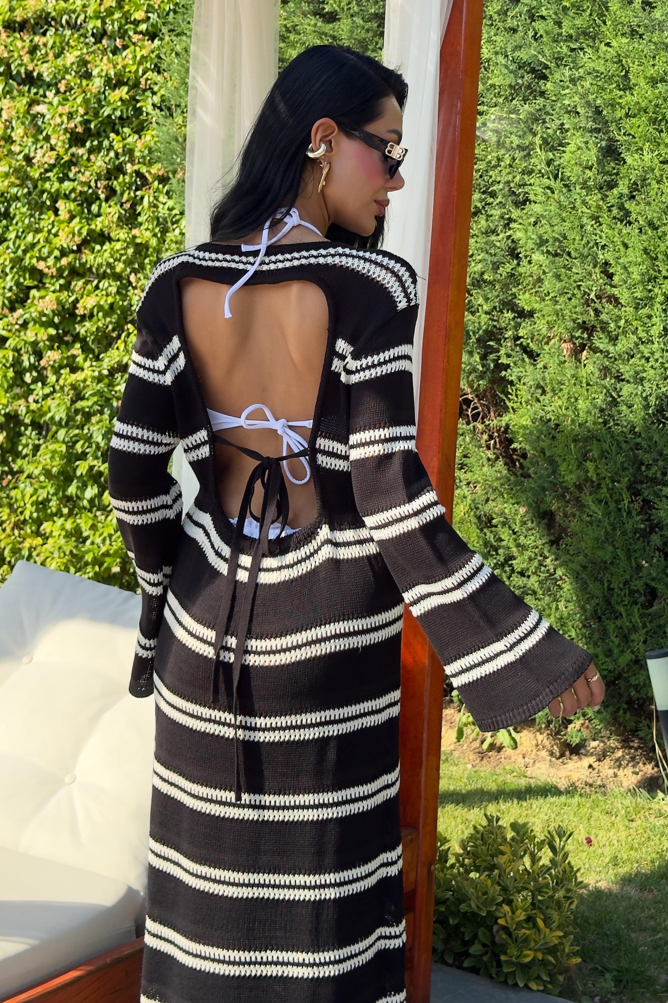 Sırt Dekolteli İspanyol Kol Triko Elbise 2848 R2-I-K5