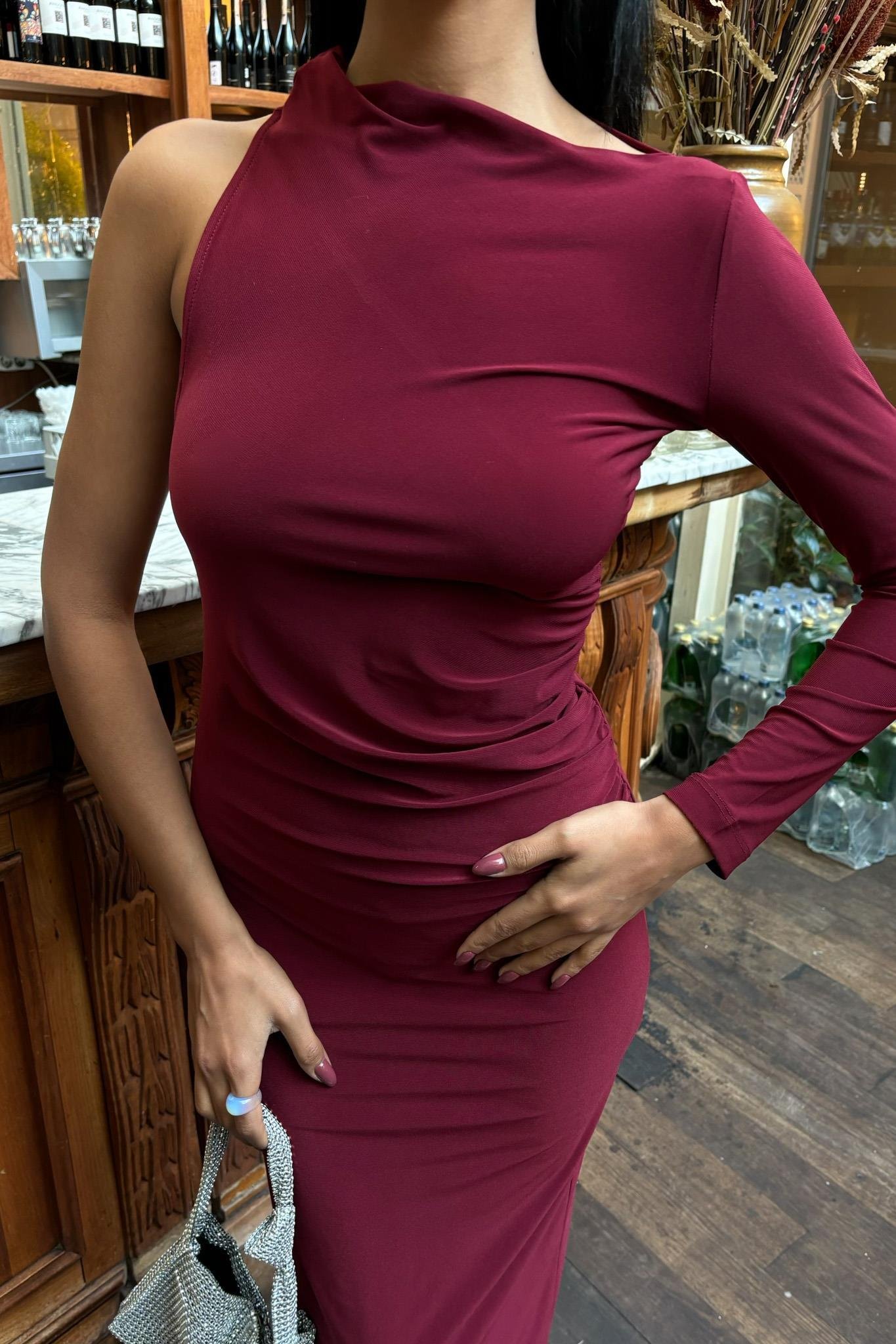 Sırt Zincir ve Dekolteli Şık Elbise 2834 R5-G-K5