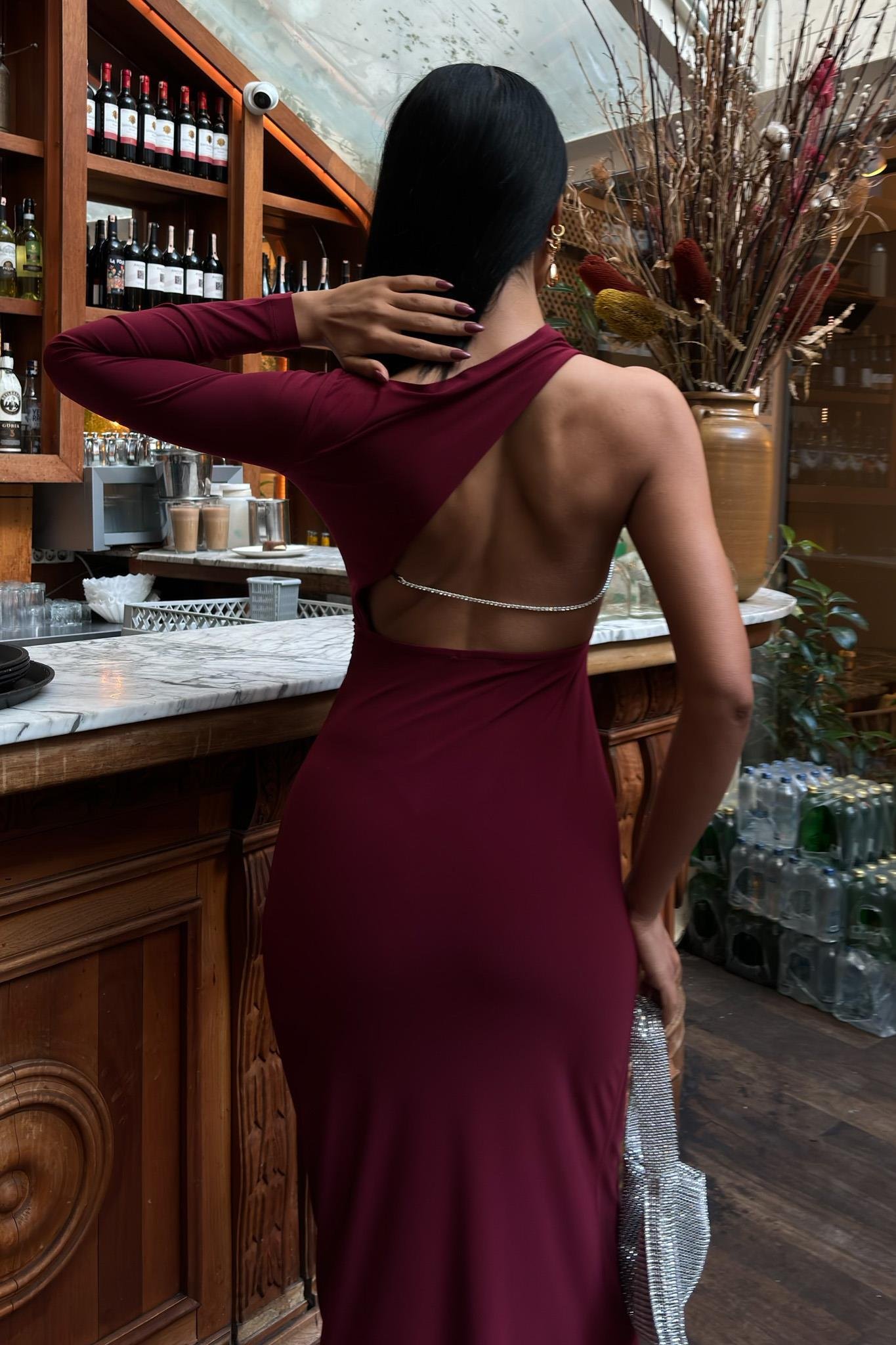 Sırt Zincir ve Dekolteli Şık Elbise 2834 R5-G-K5