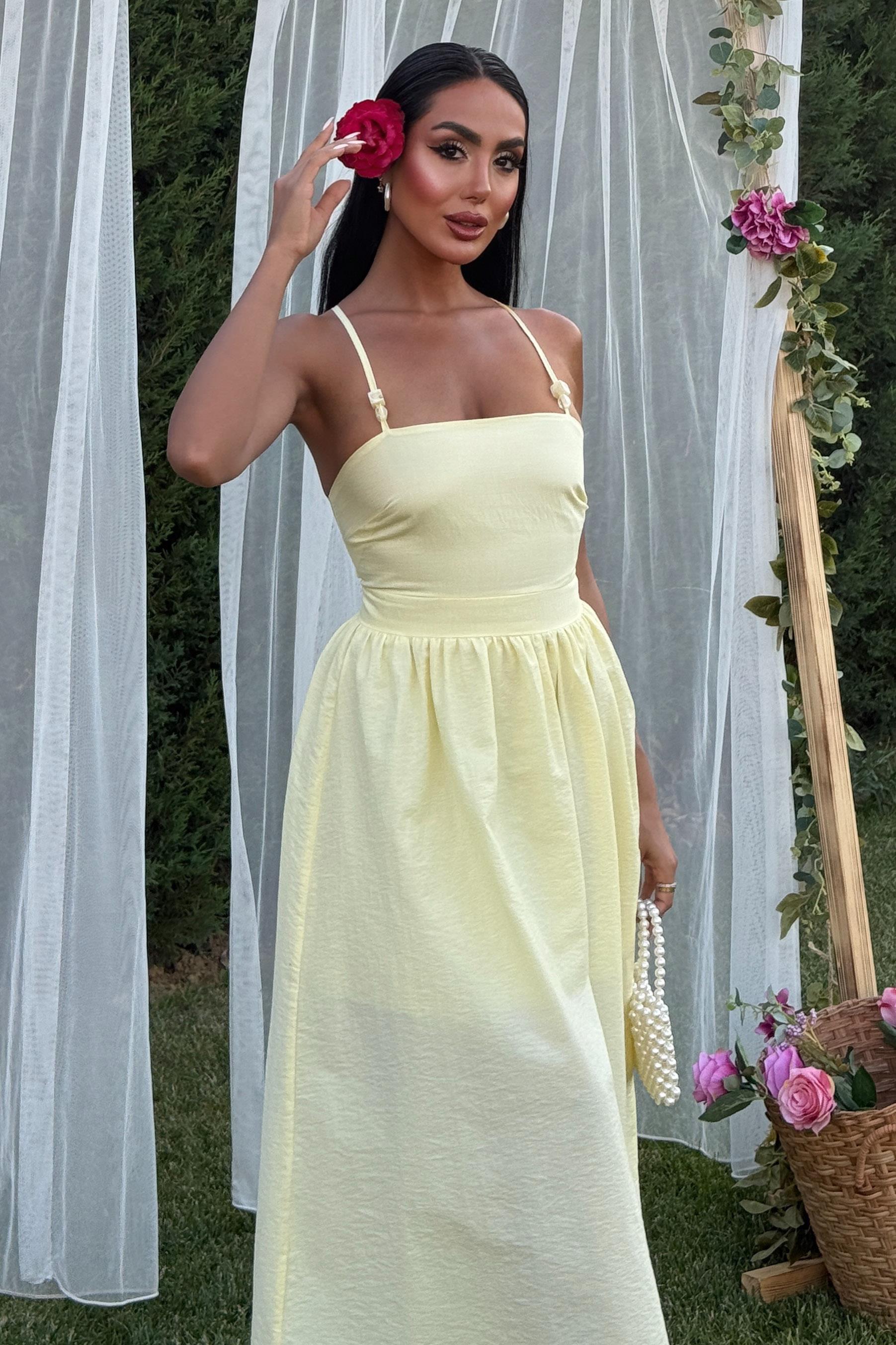 Sırtı Çapraz İpli Boncuk Detaylı Elbise 2902-08 R7-D-K2