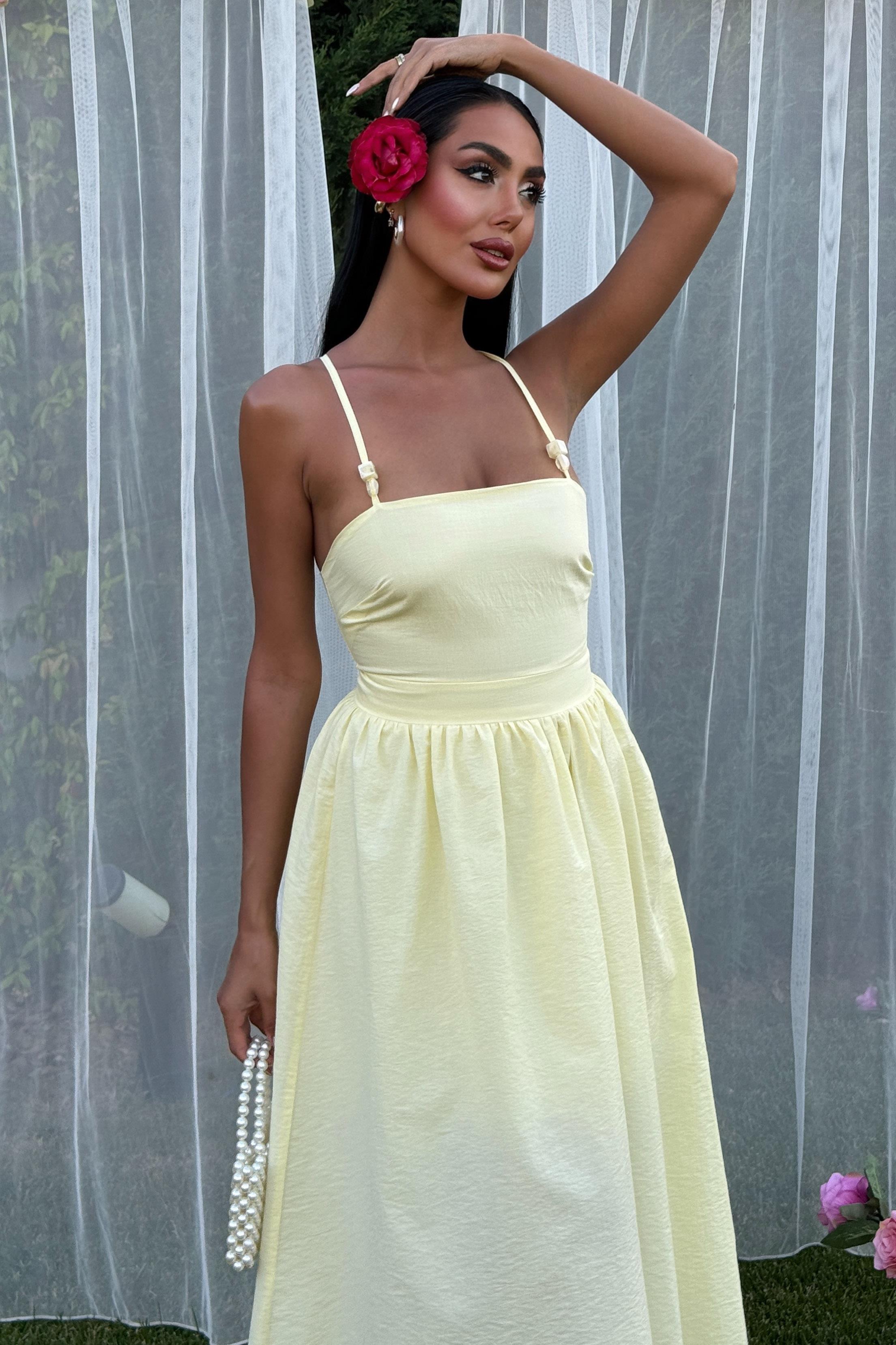 Sırtı Çapraz İpli Boncuk Detaylı Elbise 2902-08 R7-D-K2