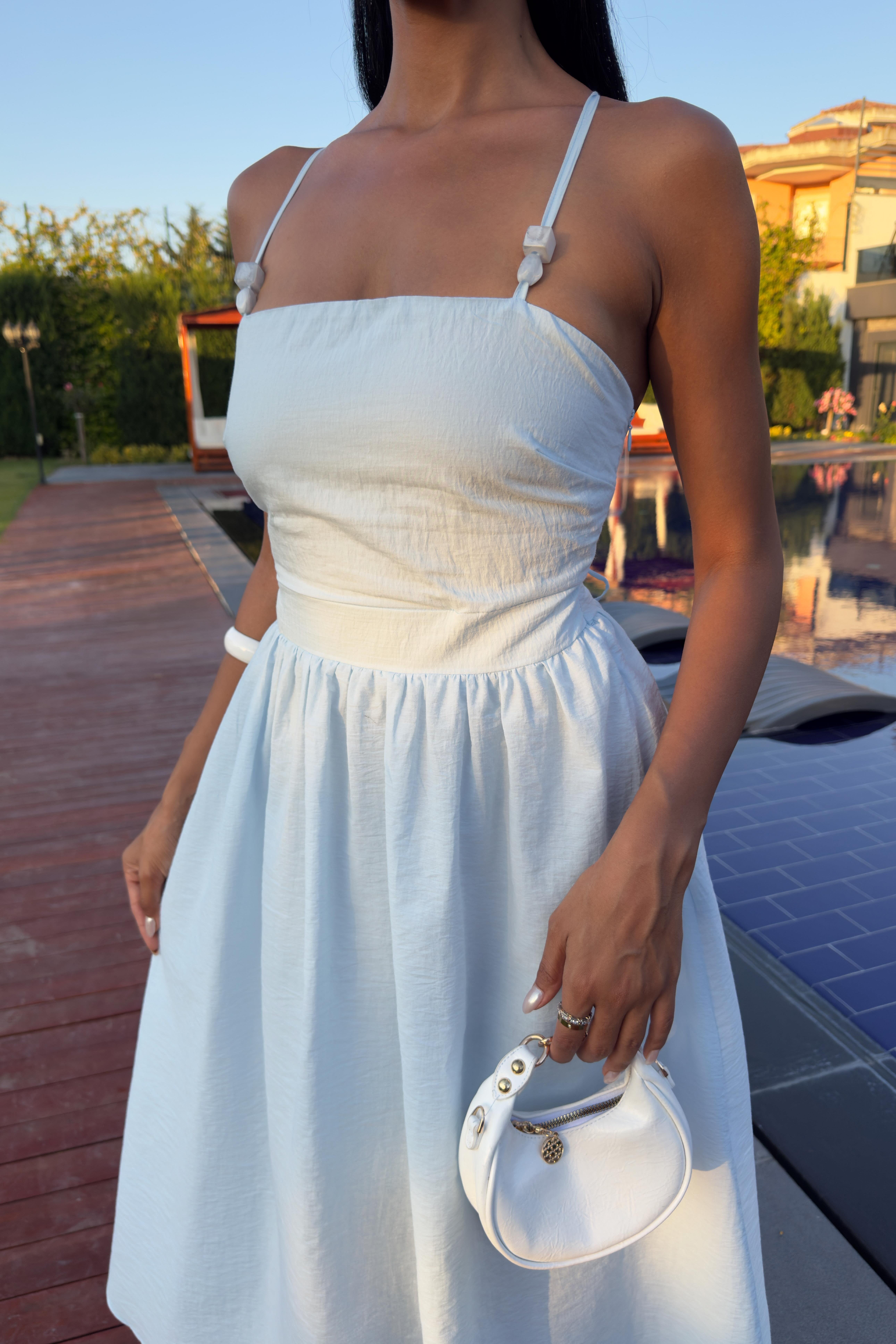 Sırtı Çapraz İpli Boncuk Detaylı Elbise 2902-08 R7-D-K2