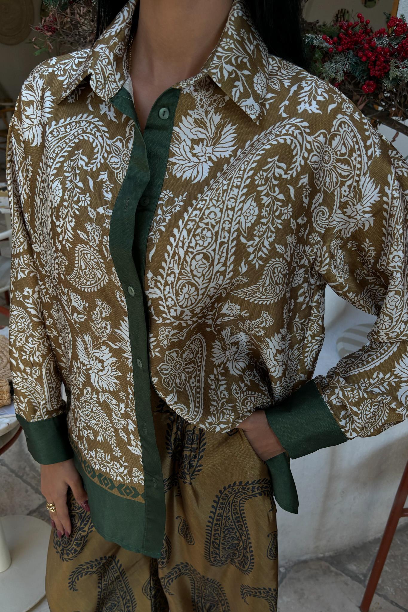 Su Yolu Detay Palazzo Pantolonlu Saten Takım 10046