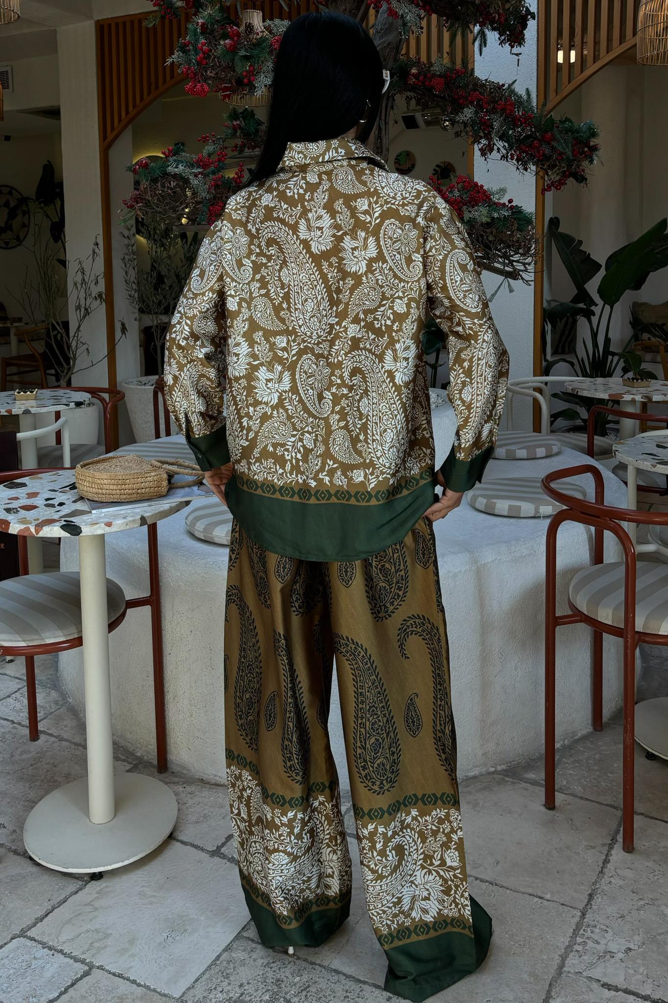 Su Yolu Detay Palazzo Pantolonlu Saten Takım 10046