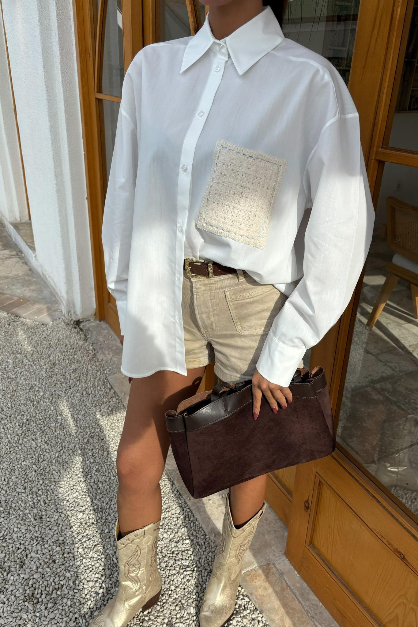 Süzine Cepli Arkası Yırtmaçlı Oversize Gömlek 3420 R9-H-K3