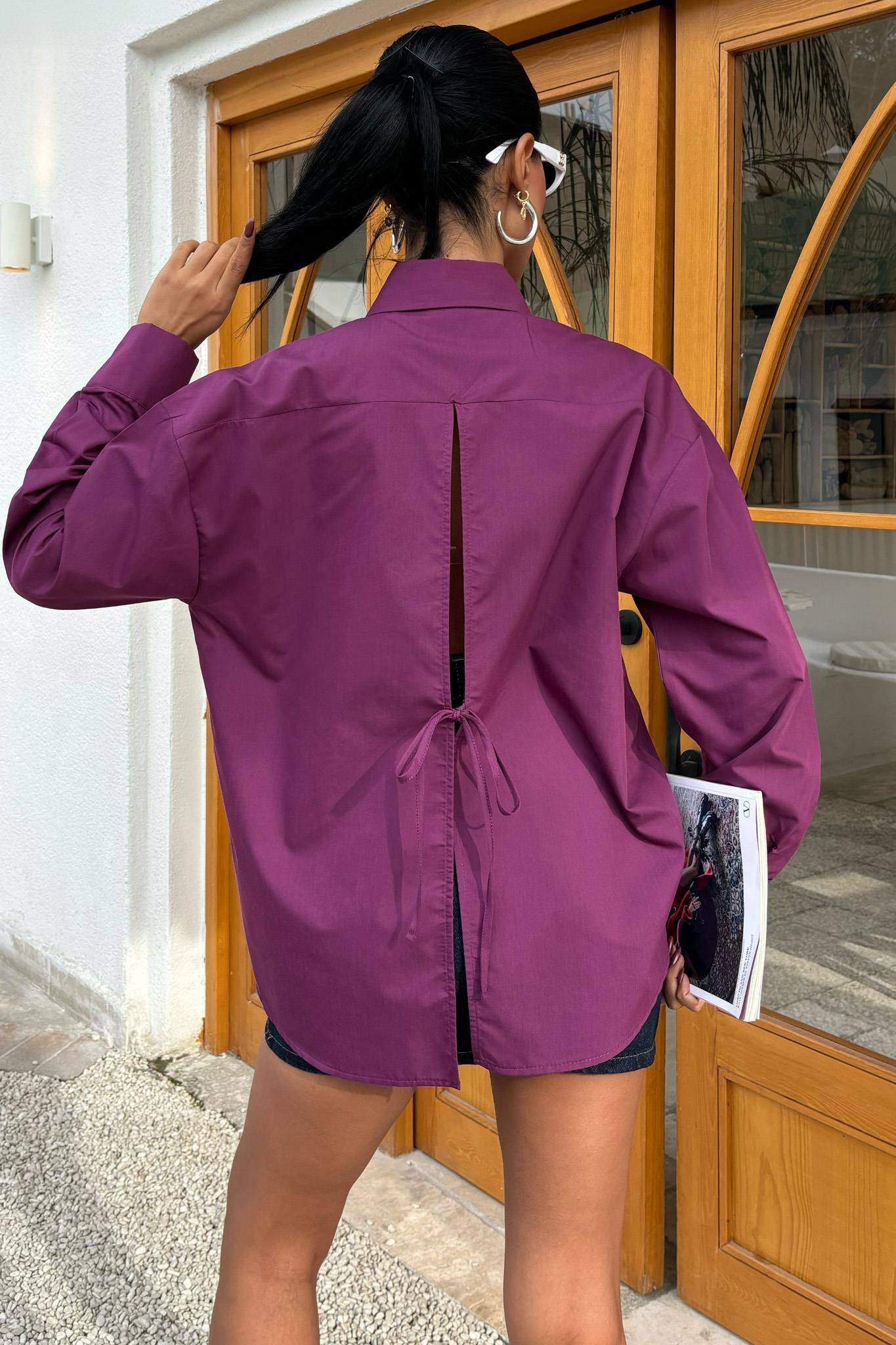 Süzine Cepli Arkası Yırtmaçlı Oversize Gömlek 3420 R9-H-K3