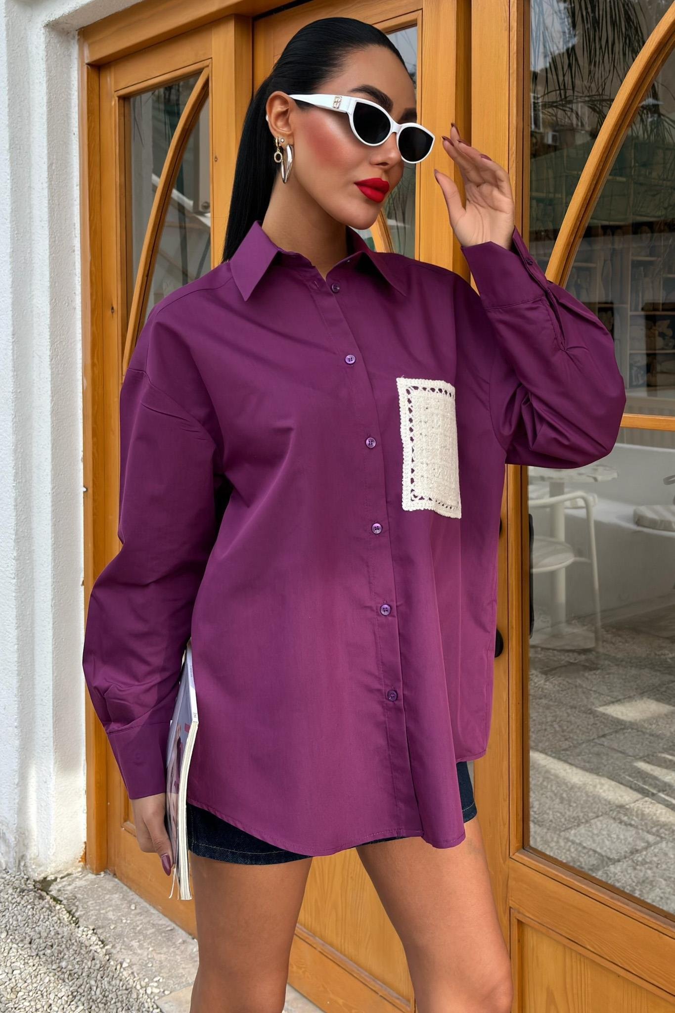 Süzine Cepli Arkası Yırtmaçlı Oversize Gömlek 3420 R9-H-K3