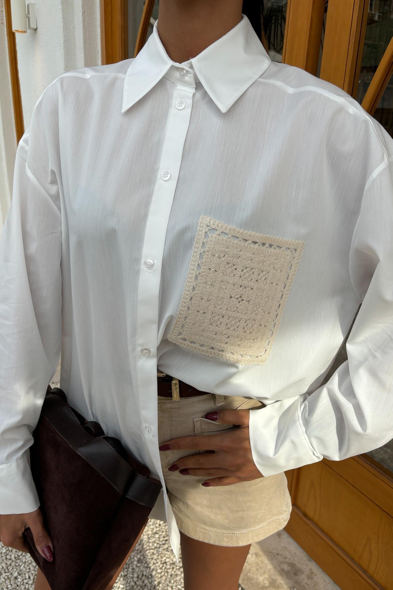 Süzine Cepli Arkası Yırtmaçlı Oversize Gömlek 3420 R9-H-K3