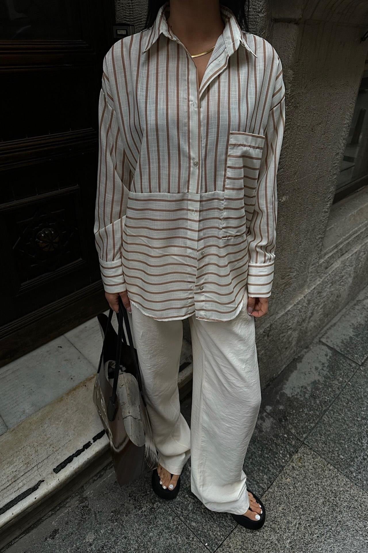 Suzy Çizgili Keten Gömlek 3377-08