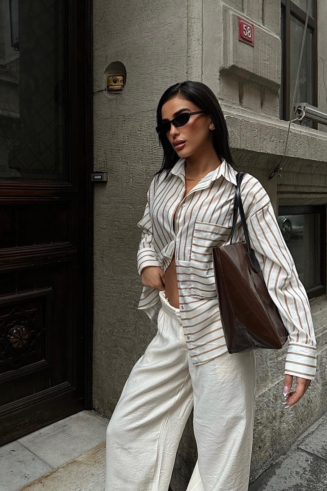 Suzy Çizgili Keten Gömlek 3377-08