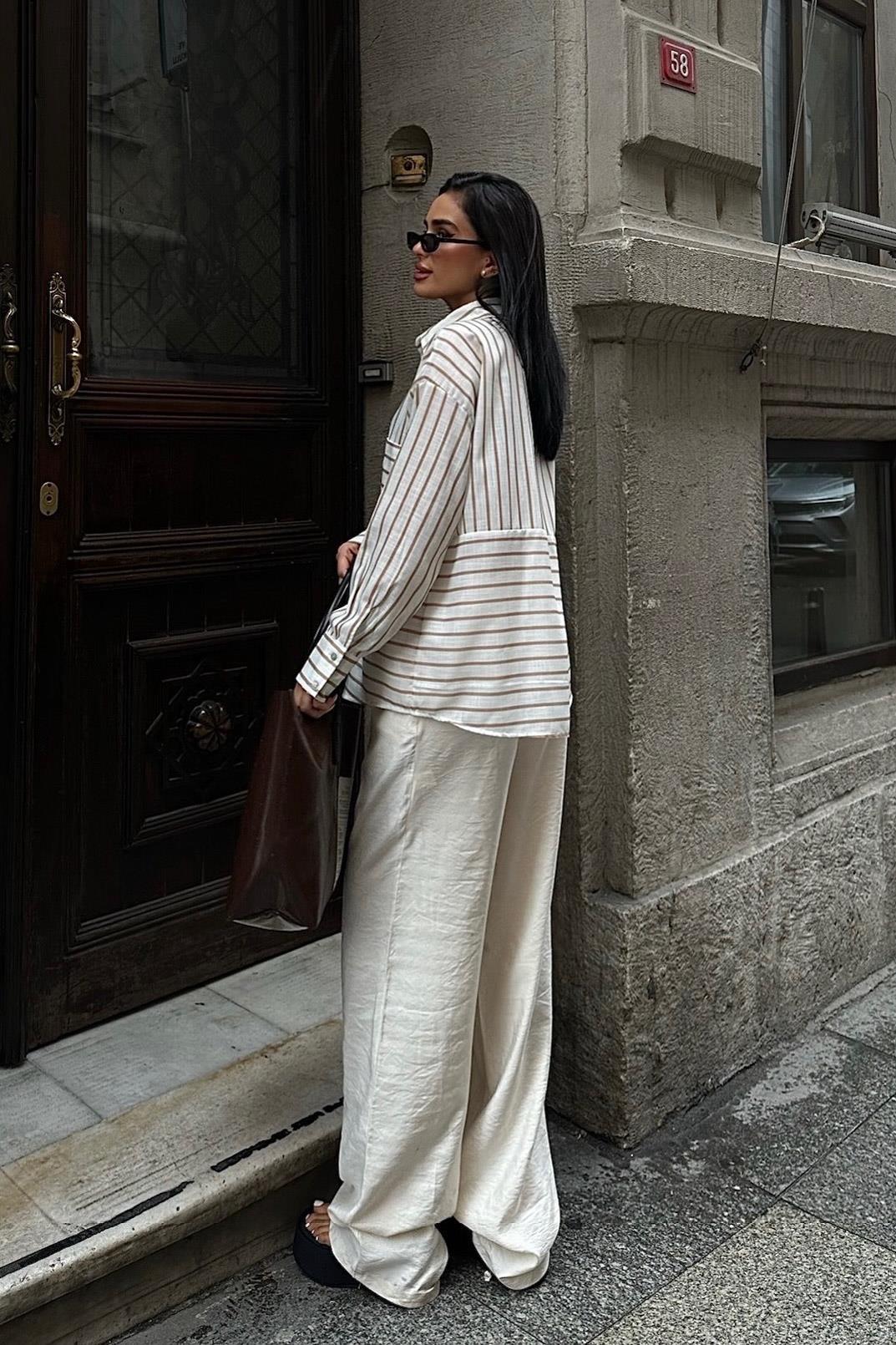 Suzy Çizgili Keten Gömlek 3377-08