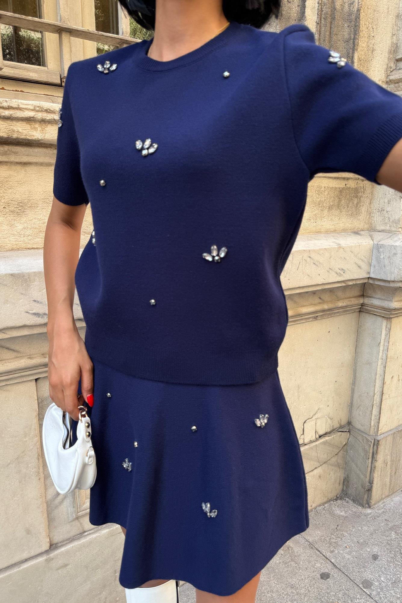 Taş İşlemeli Etekli Triko Takım 10220 R1-E-K1