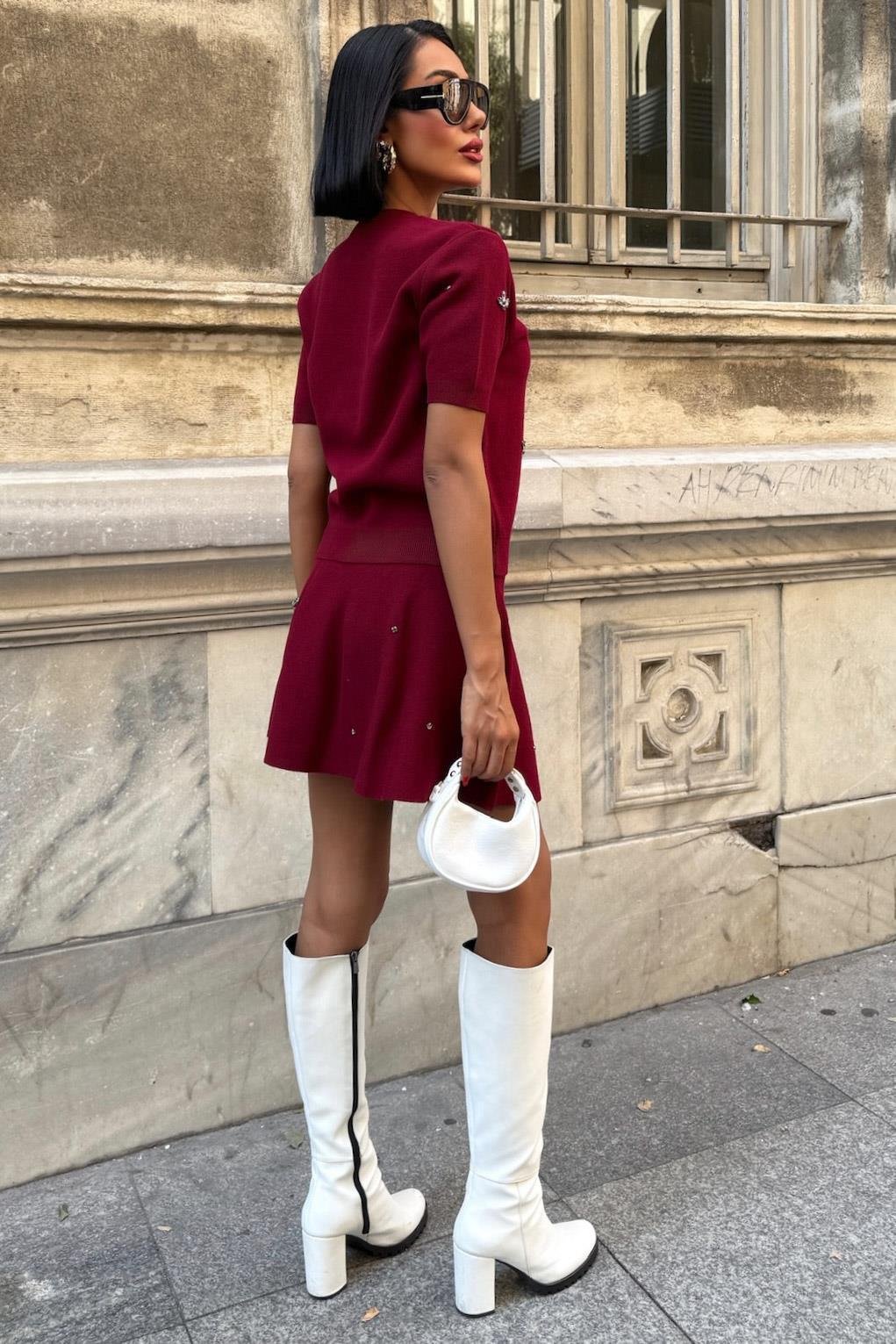 Taş İşlemeli Etekli Triko Takım 10220 R1-E-K1