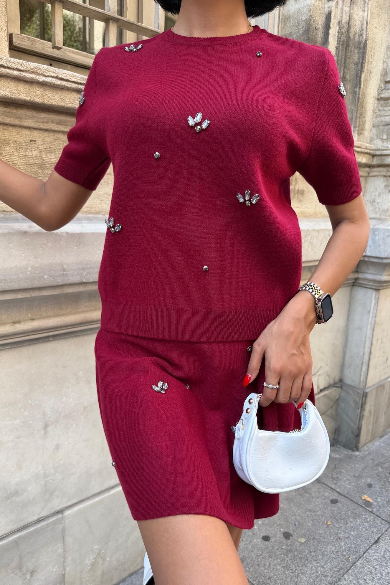 Taş İşlemeli Etekli Triko Takım 10220 R1-E-K1