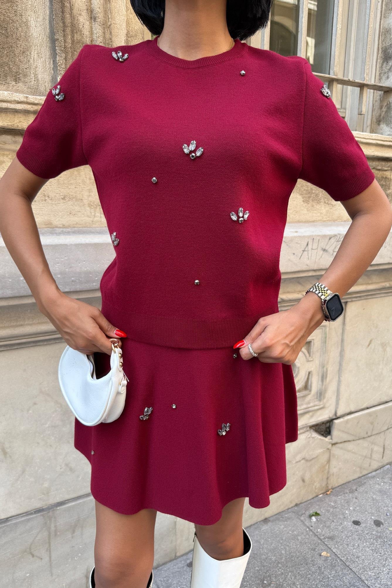 Taş İşlemeli Etekli Triko Takım 10220 R1-E-K1