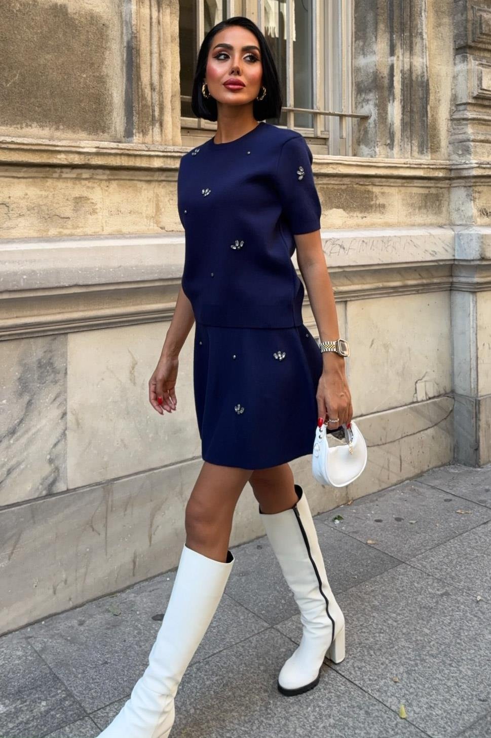 Taş İşlemeli Etekli Triko Takım 10220 R1-E-K1