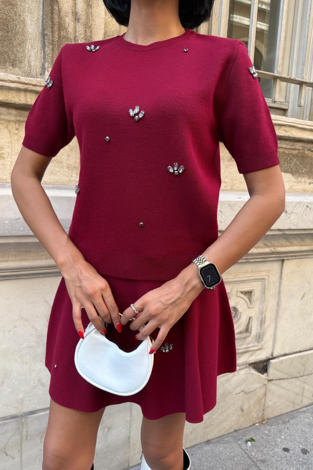 Taş İşlemeli Etekli Triko Takım 10220 R1-E-K1