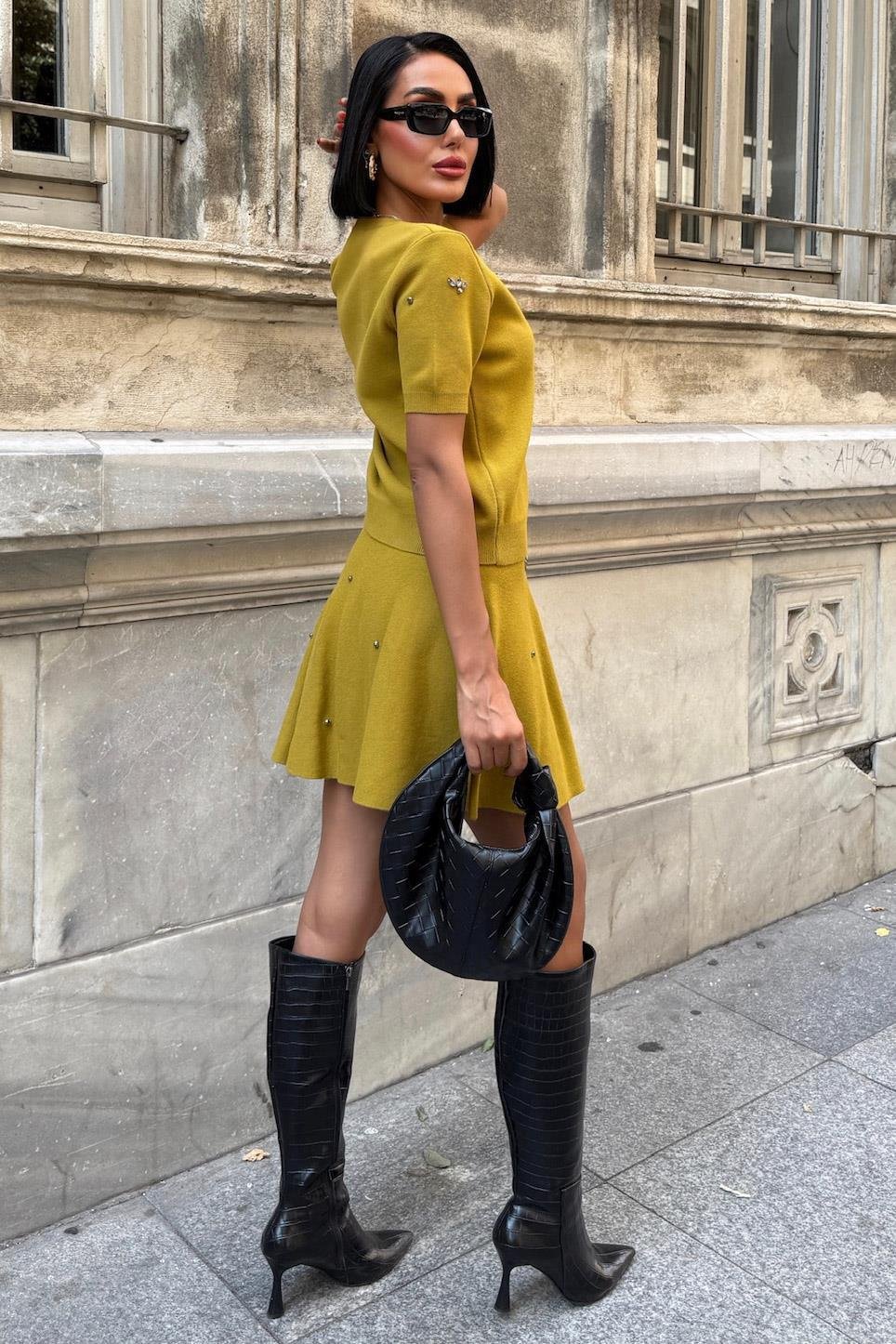 Taş İşlemeli Etekli Triko Takım 10220 R1-E-K1