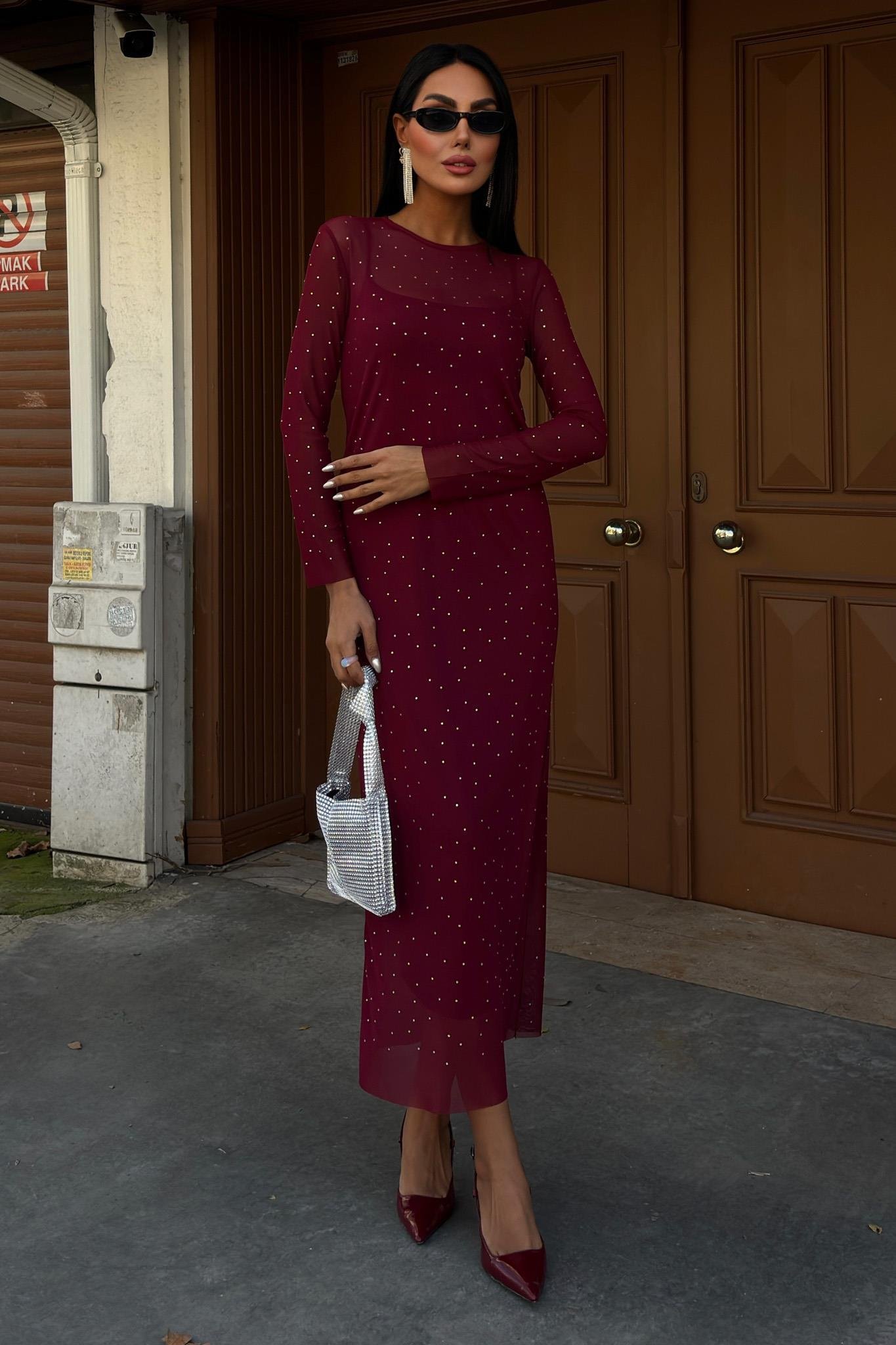 Taş İşlemeli Premium Tül Elbise 2829 R5-H-K3