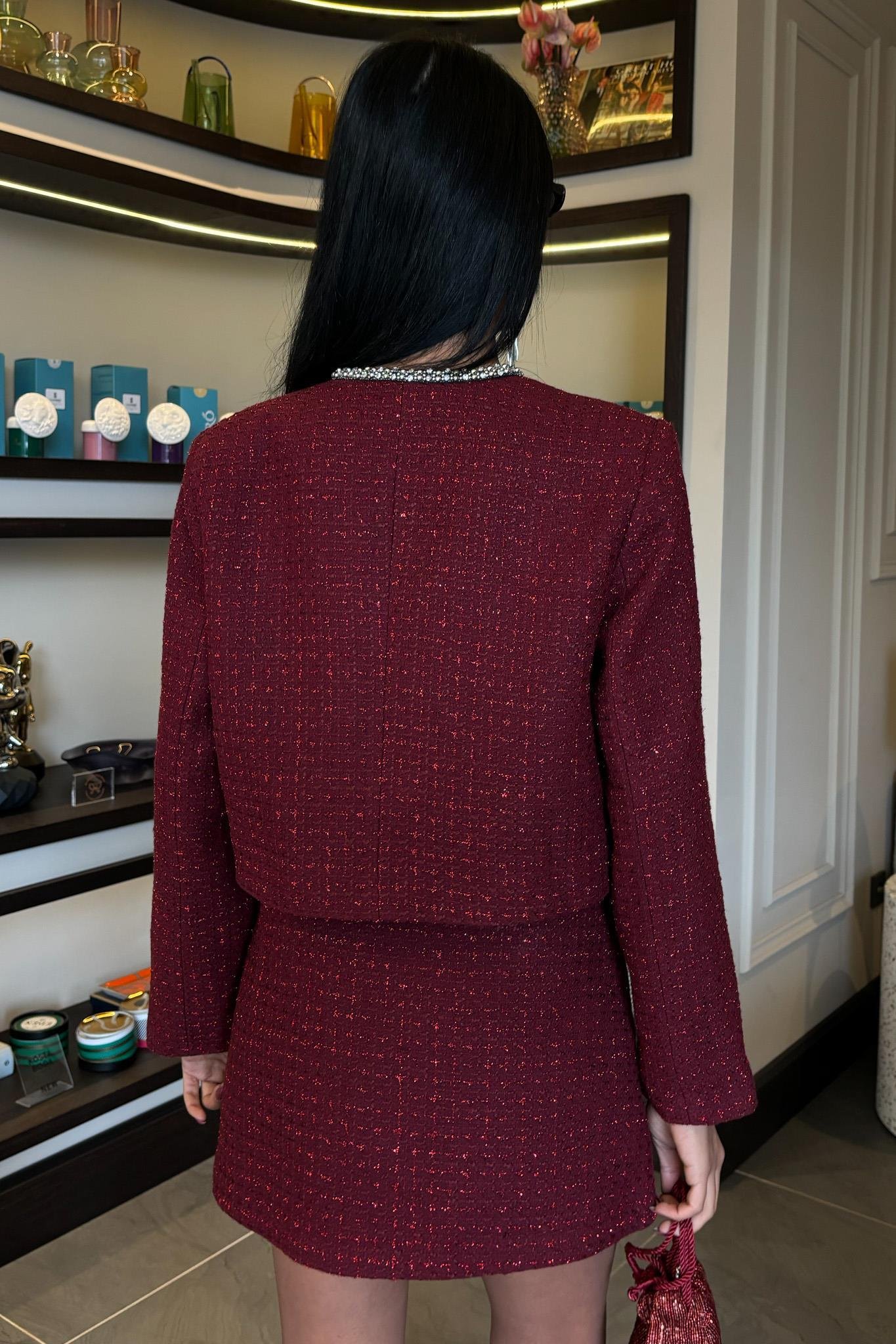 Taş Şerit Detaylı, Simli Chanel Takım 10050 R11-C-K4