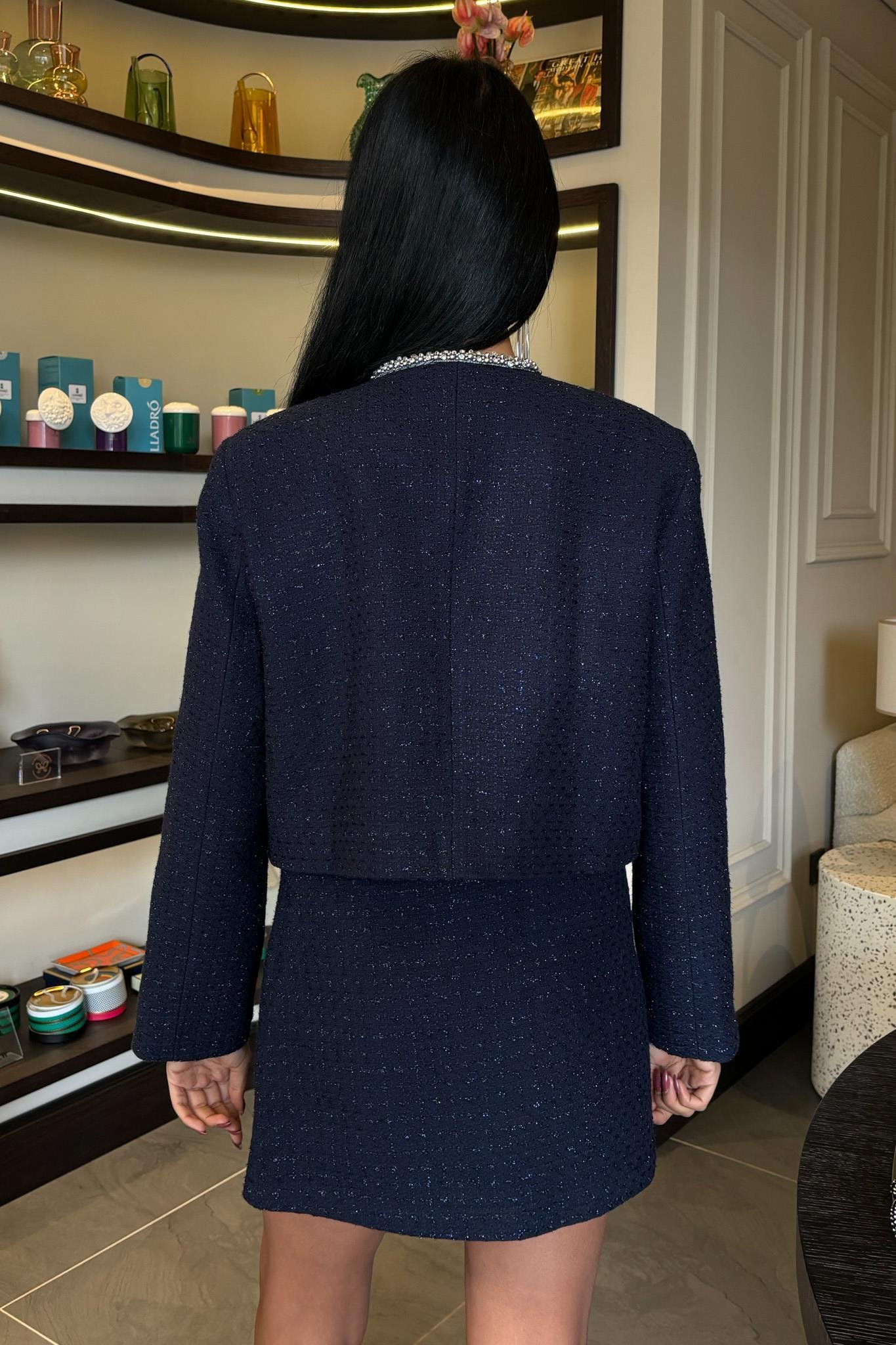 Taş Şerit Detaylı, Simli Chanel Takım 10050 R11-C-K4