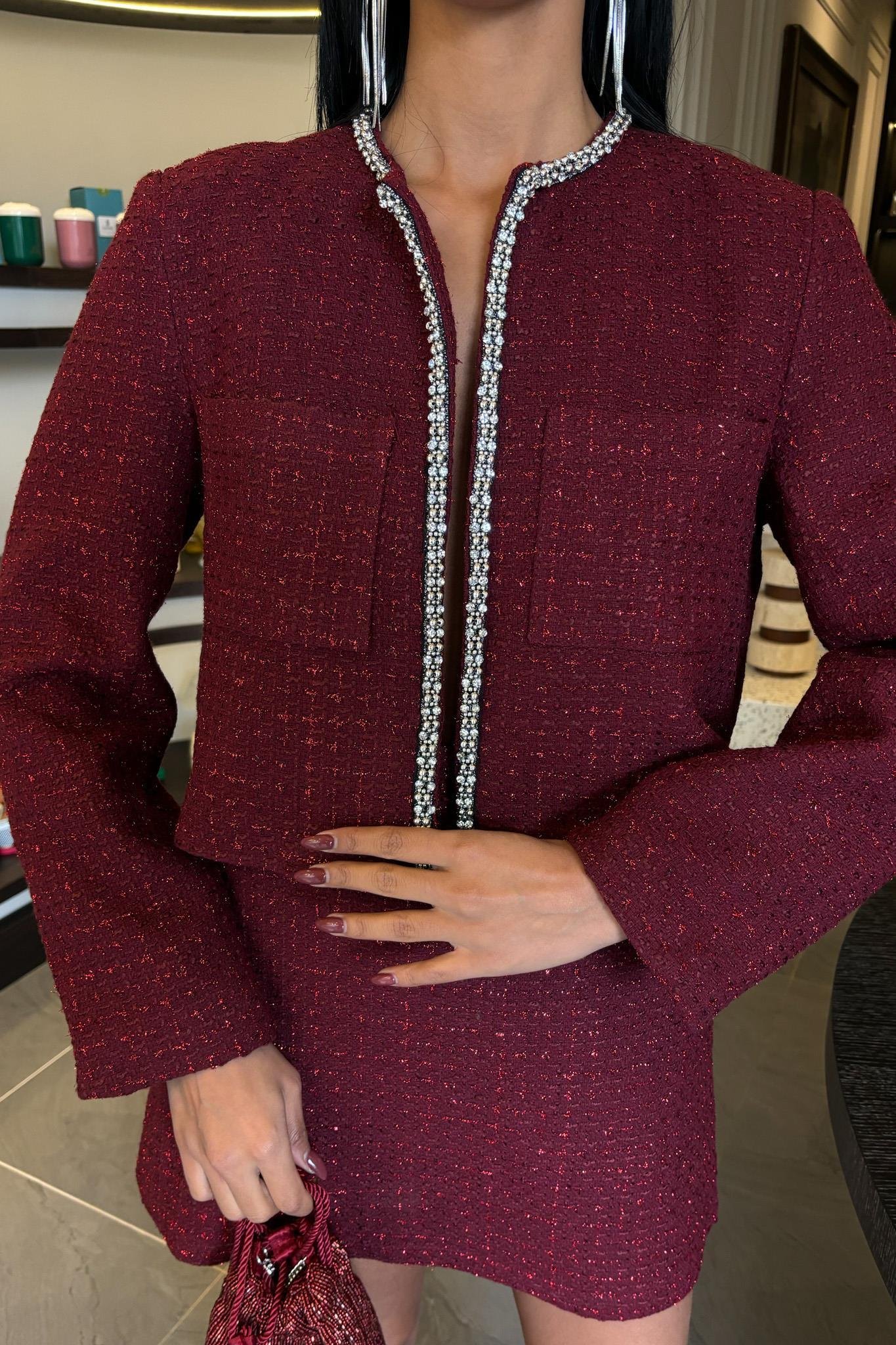 Taş Şerit Detaylı, Simli Chanel Takım 10050 R11-C-K4