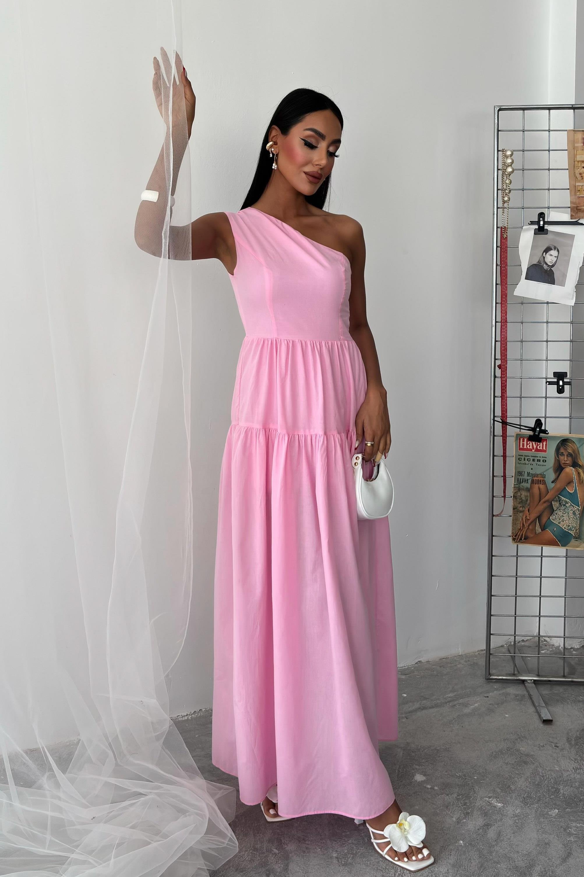 Tek Omuzlu Pile Detay Maxi Elbise 2895 R5-J-K2