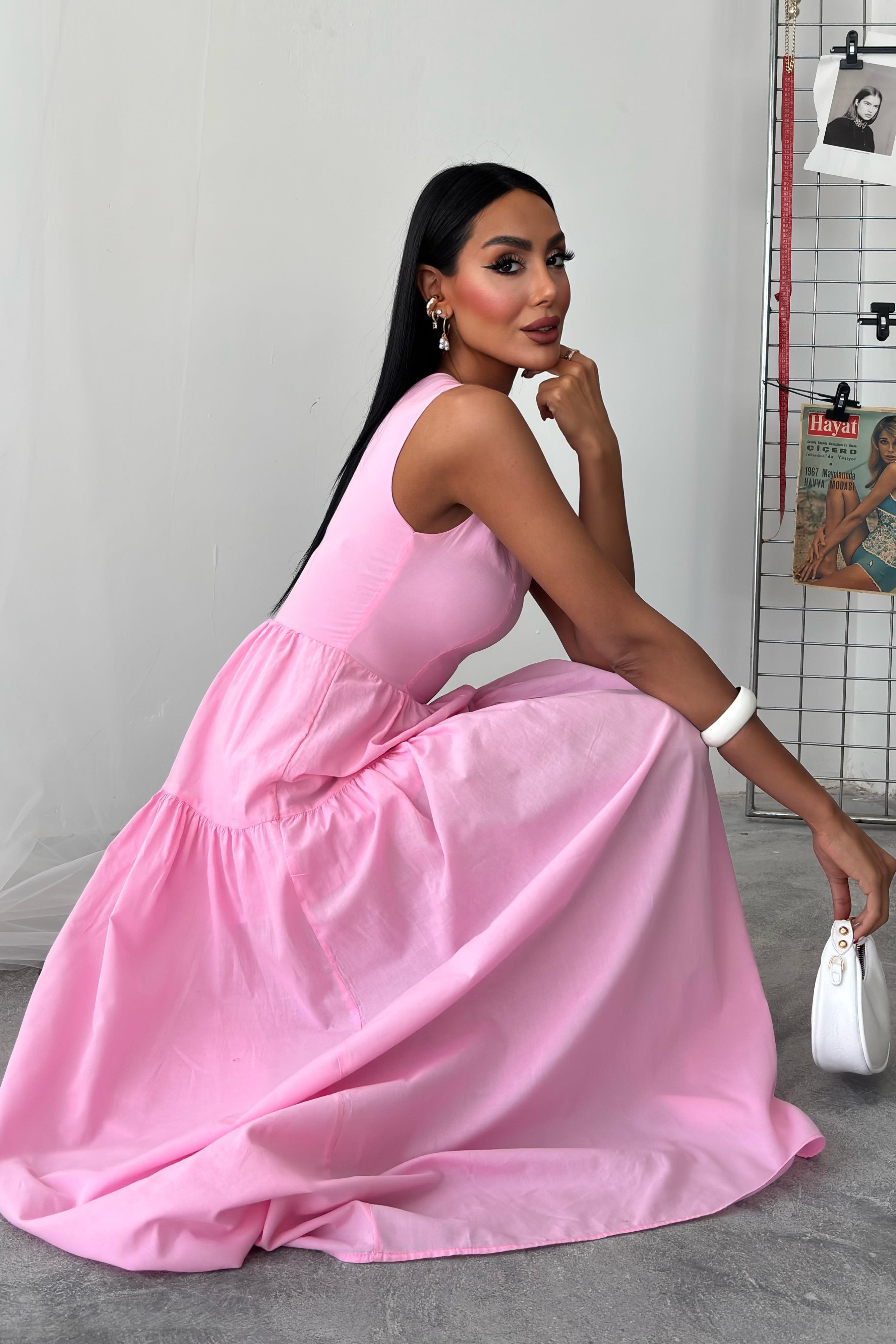 Tek Omuzlu Pile Detay Maxi Elbise 2895 R5-J-K2