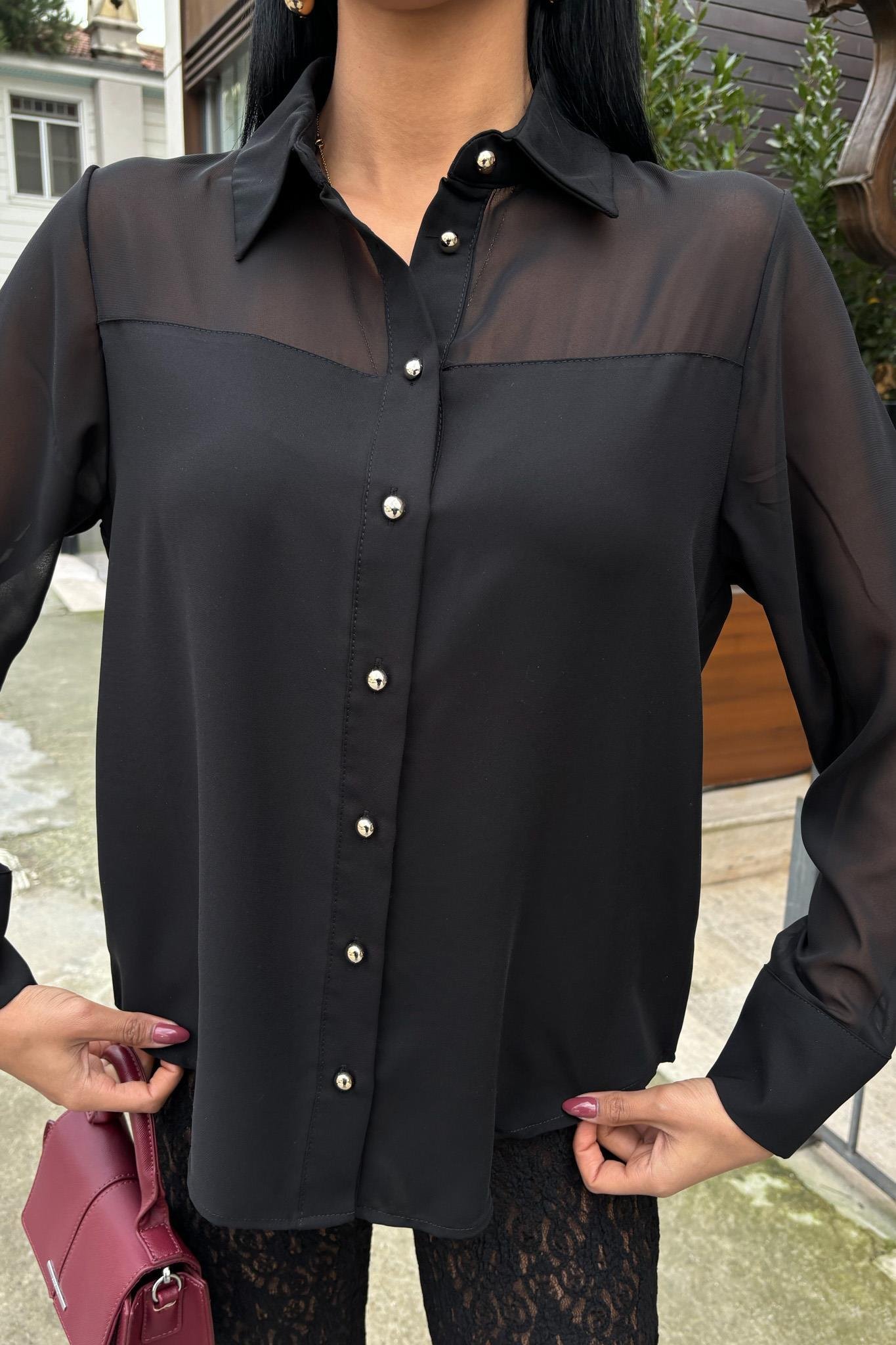 Transparan Detaylı Dökümlü Gömlek 3427 R7-K-K3