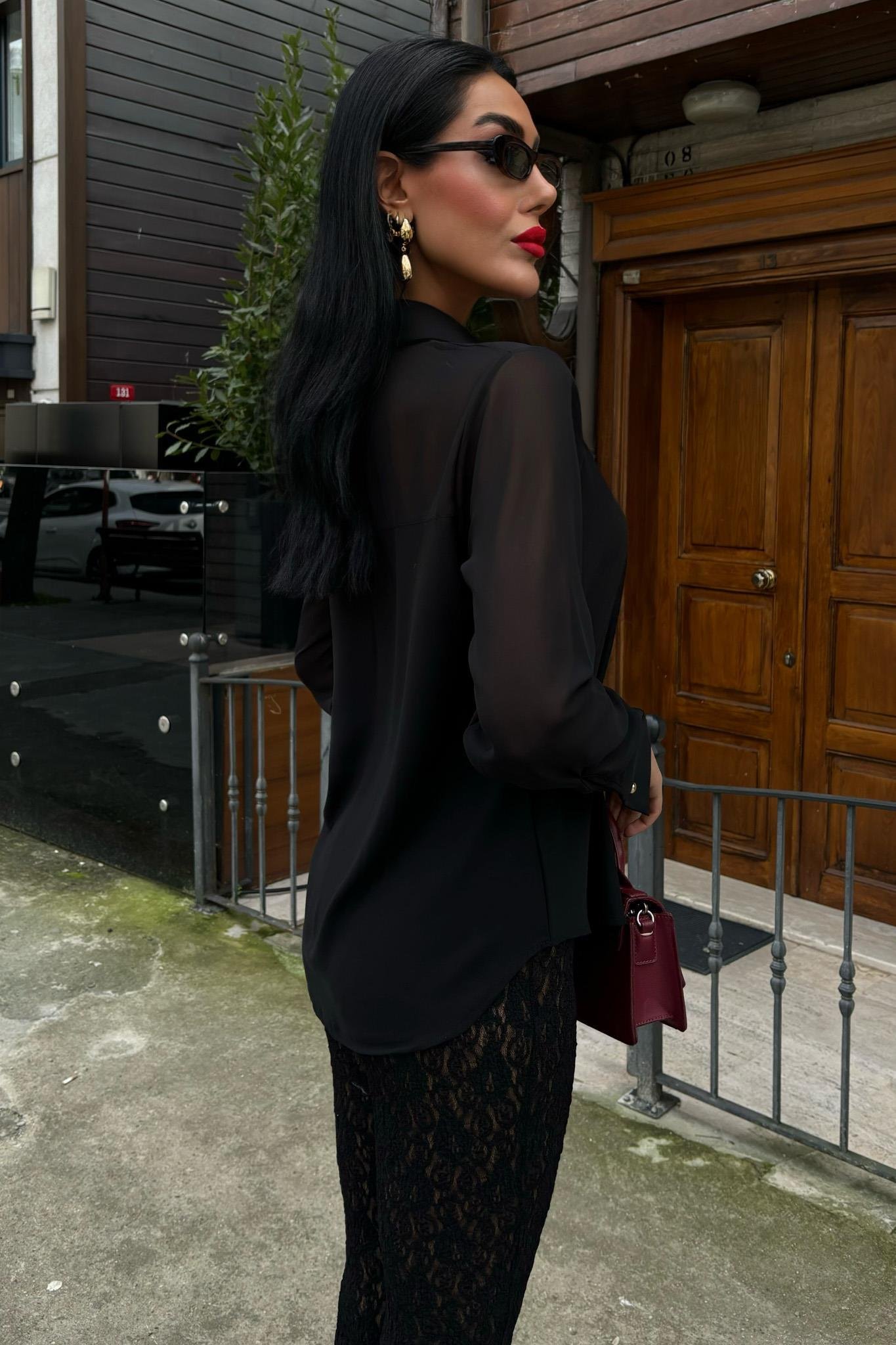 Transparan Detaylı Dökümlü Gömlek 3427 R7-K-K3