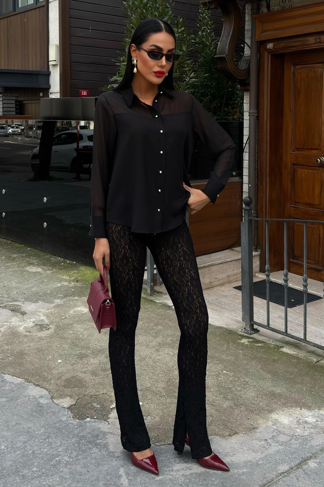 Transparan Detaylı Dökümlü Gömlek 3427 R7-K-K3