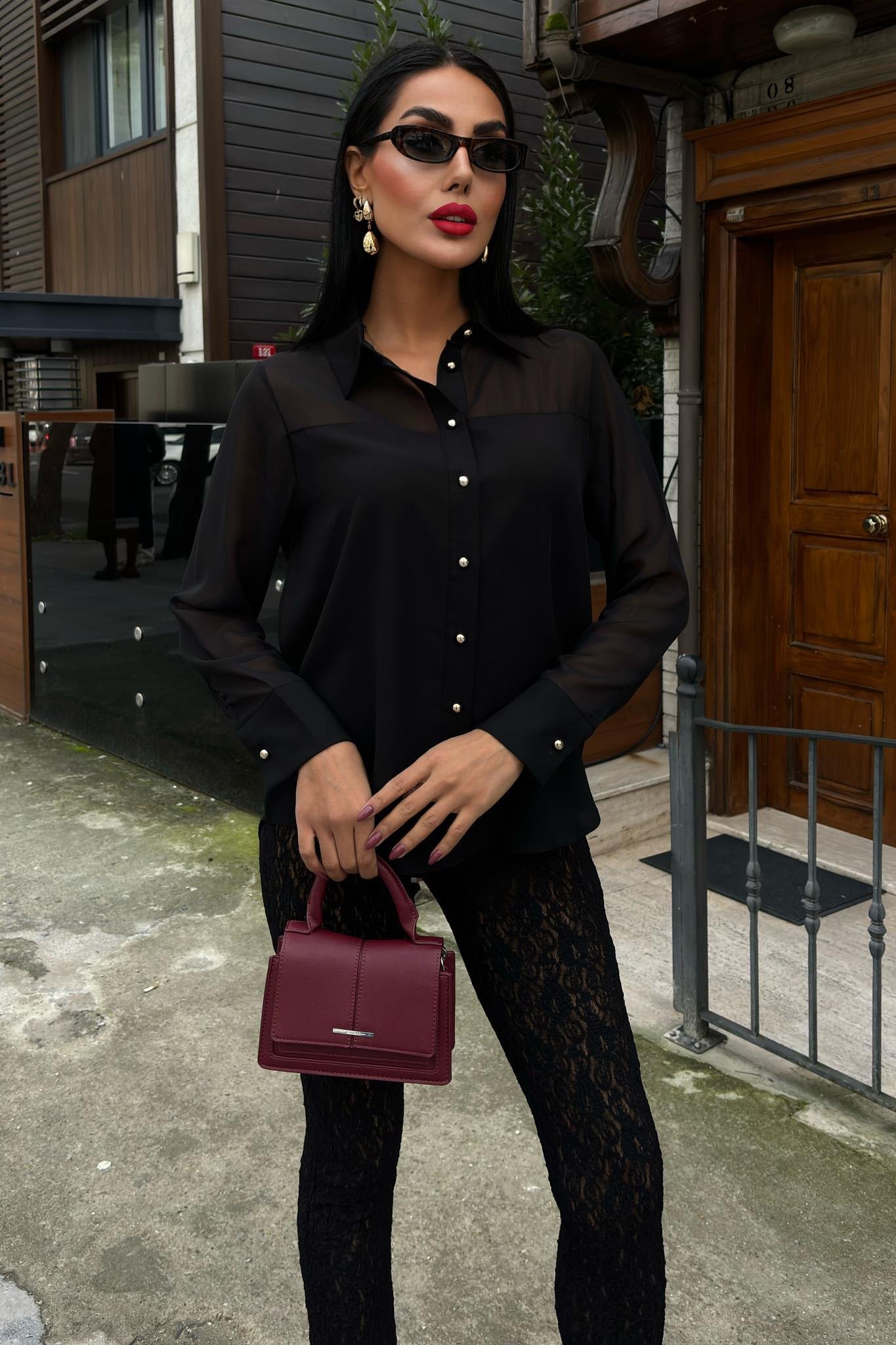 Transparan Detaylı Dökümlü Gömlek 3427 R7-K-K3