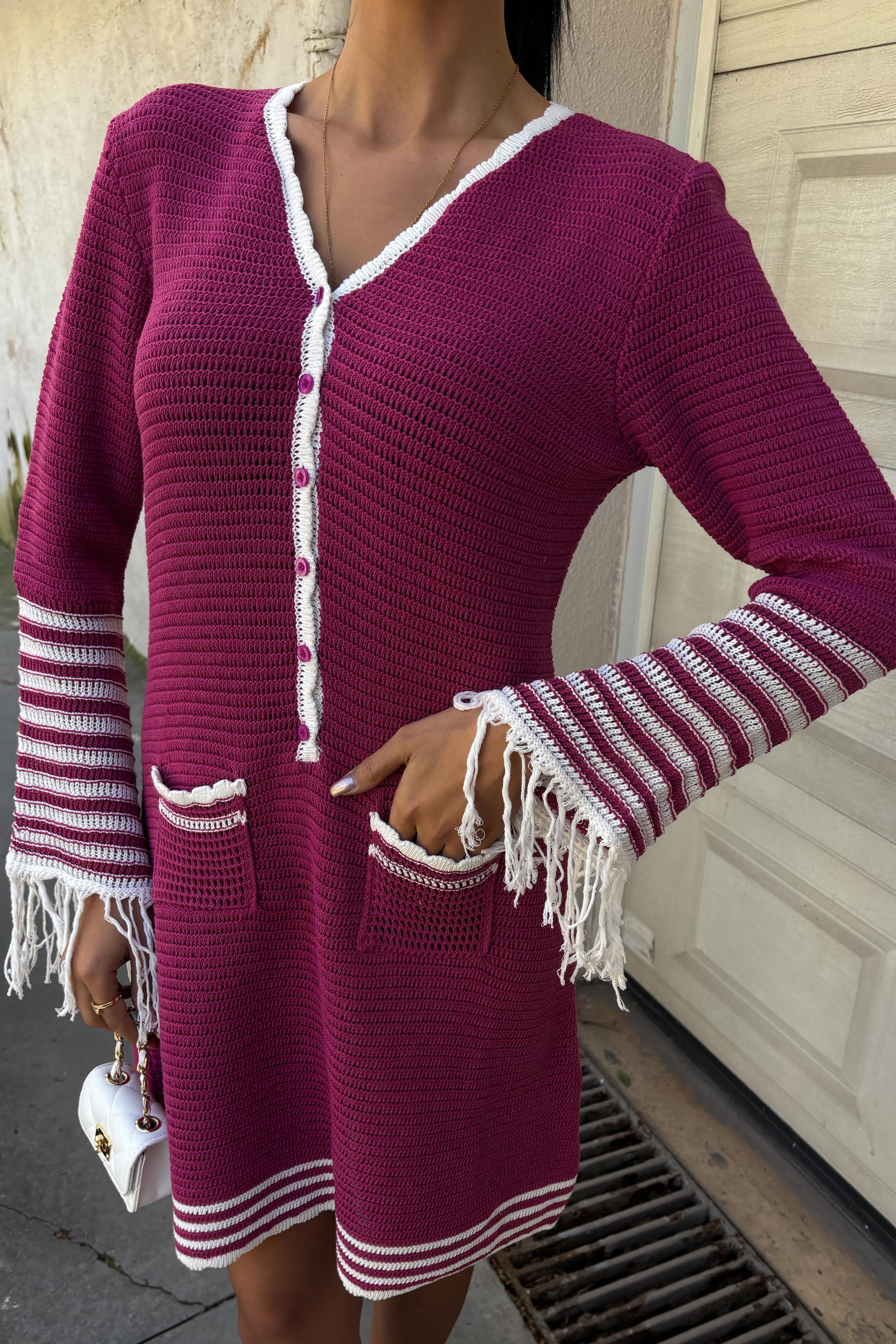 Triko Kolları Püsküllü Düğmeli Elbise 2849 R3-J-K3