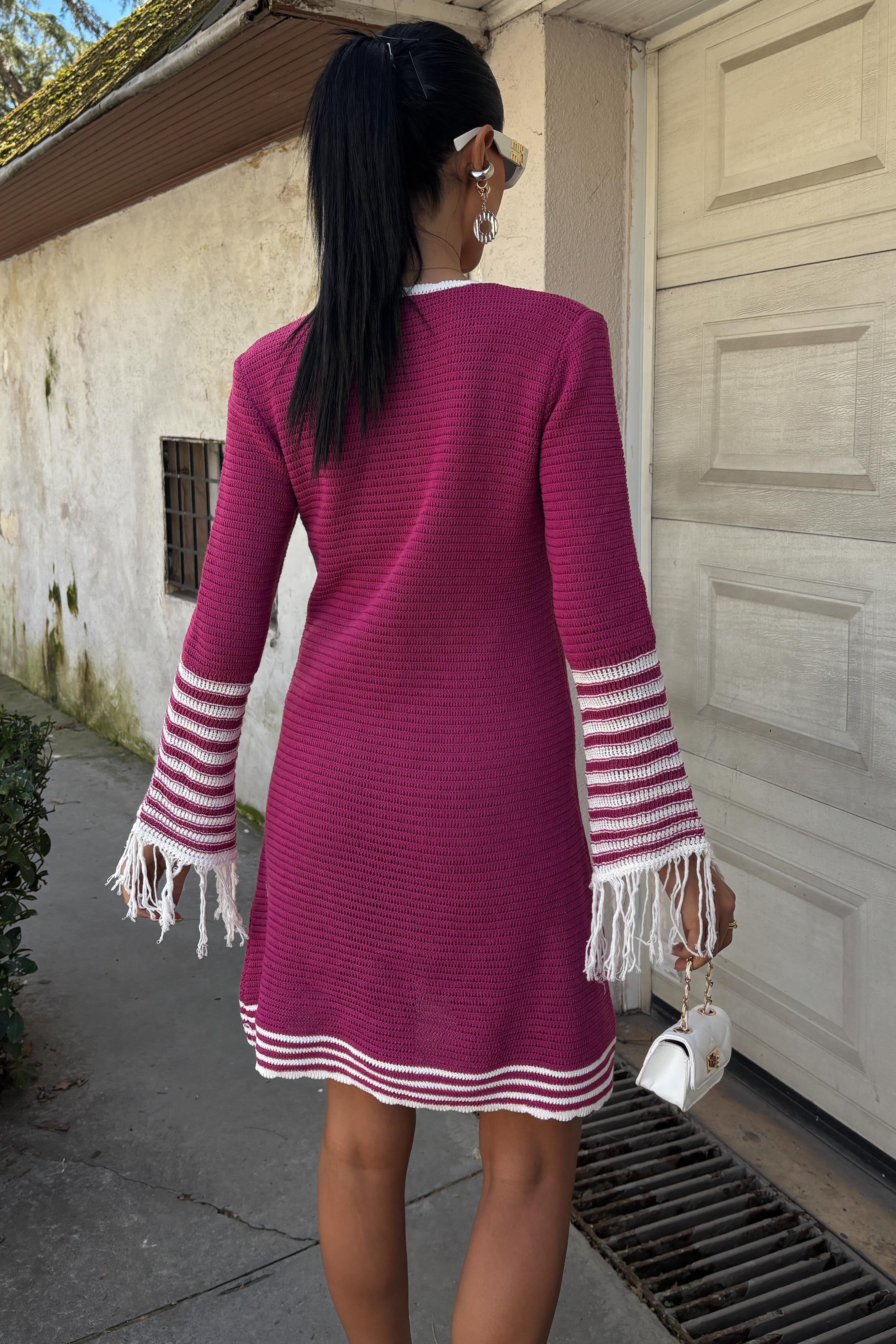 Triko Kolları Püsküllü Düğmeli Elbise 2849 R3-J-K3