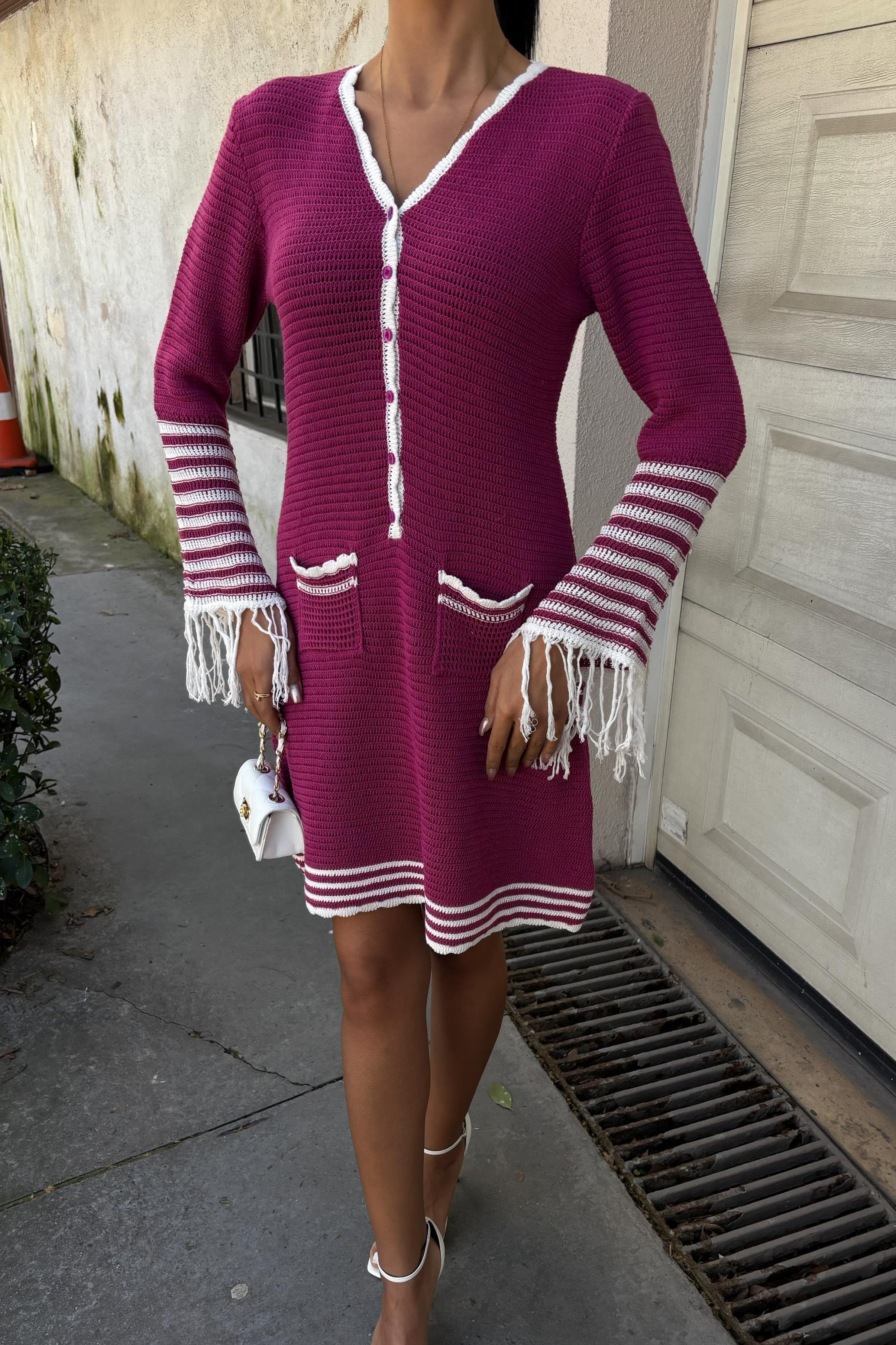 Triko Kolları Püsküllü Düğmeli Elbise 2849 R3-J-K3