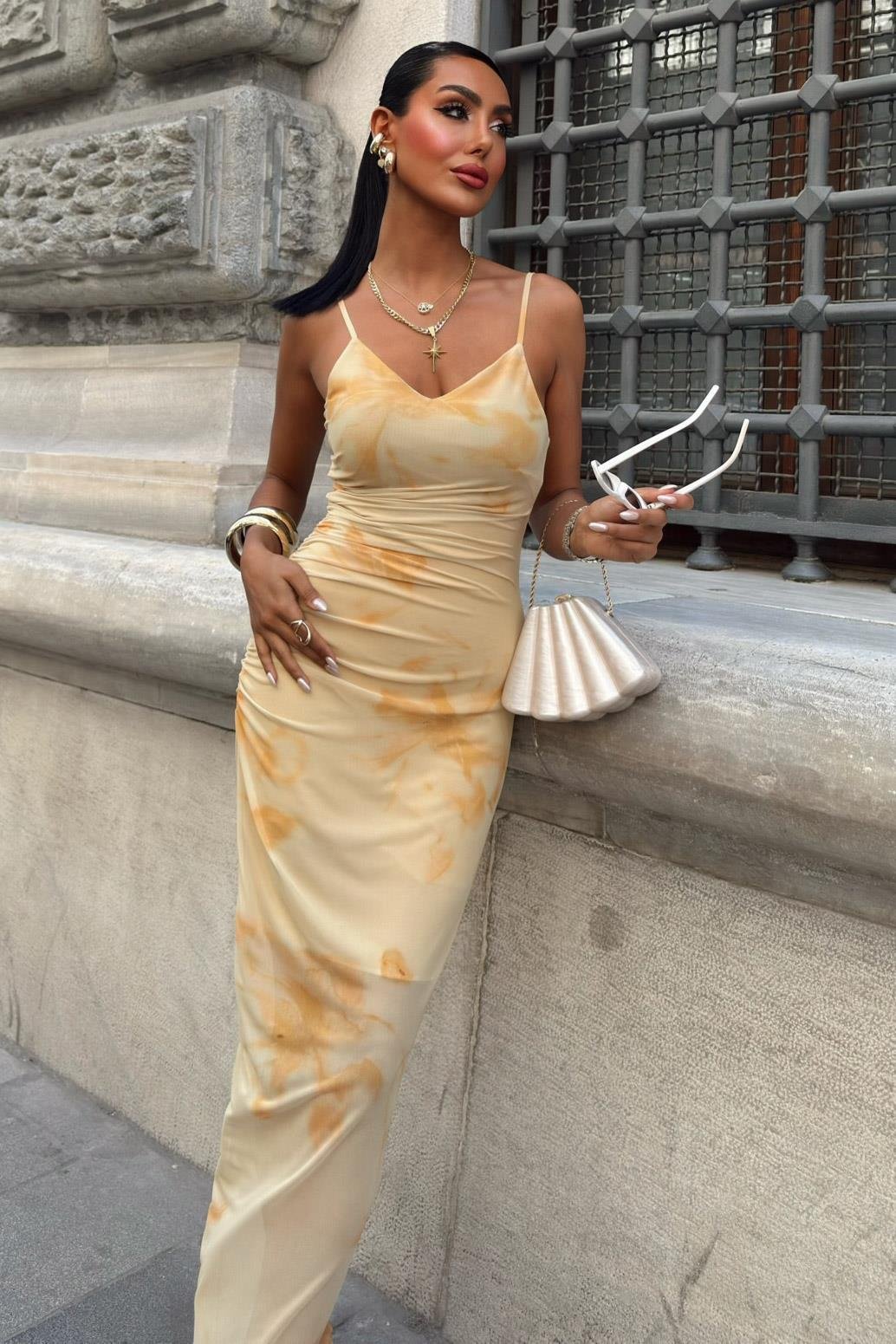 Tül Kumaş Askılı Şık Elbise 2907 R5-C-K4