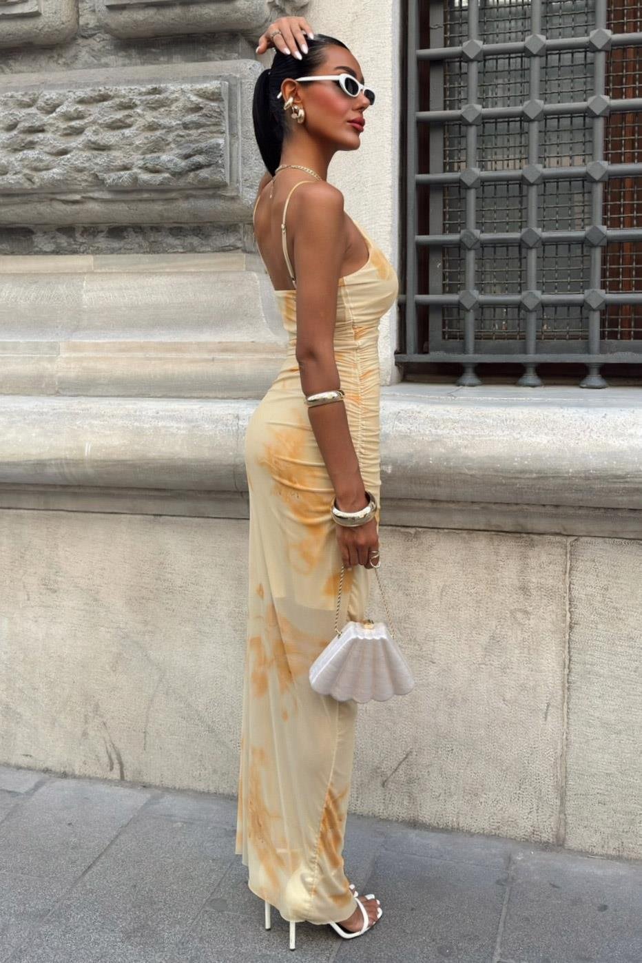 Tül Kumaş Askılı Şık Elbise 2907 R5-C-K4