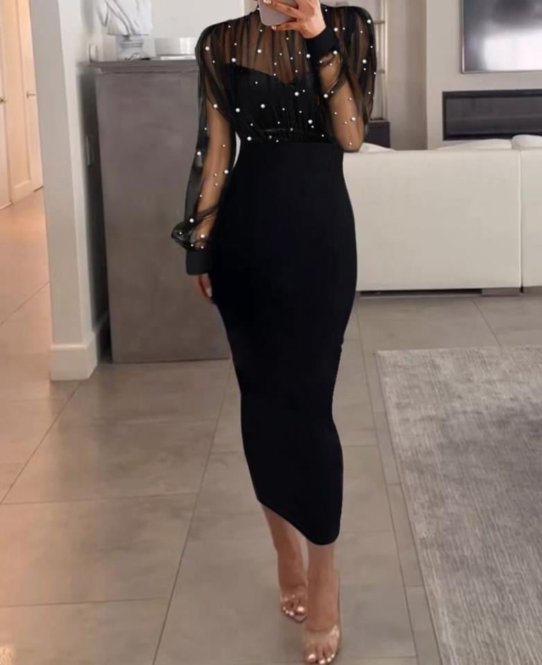 Tül Ve Inci Detaylı Tasarım Elbise