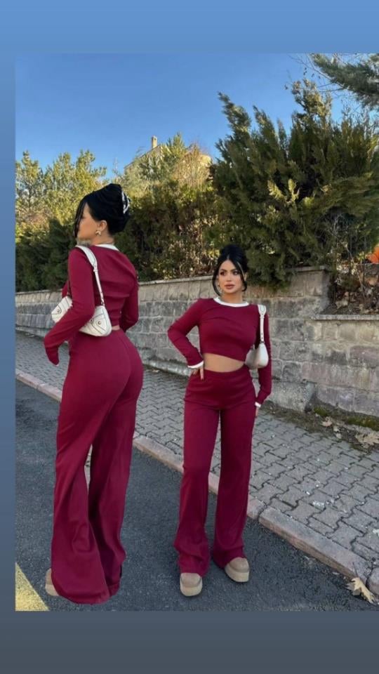 Yaka şerit Detaylı Kaşkorse Kumaş Ikili Takım