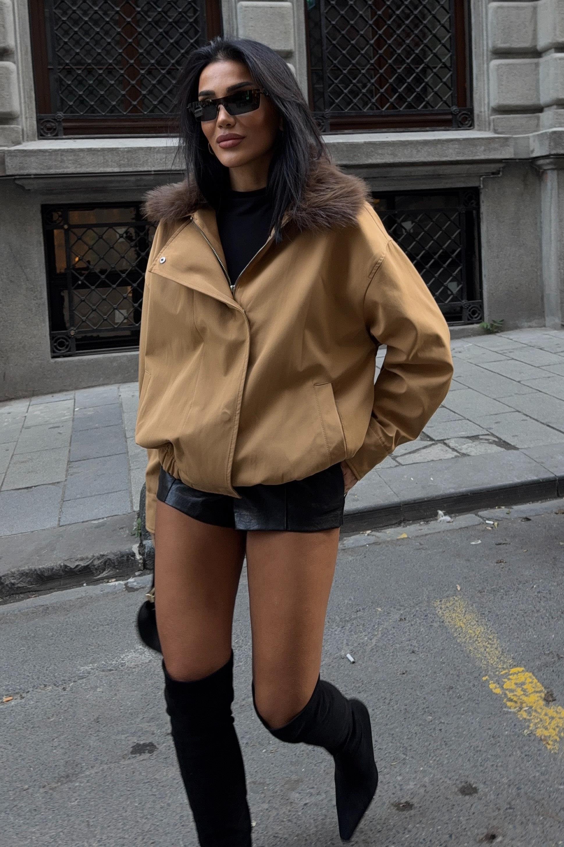 Yakası Kürklü Parka Bomber Ceket 6136