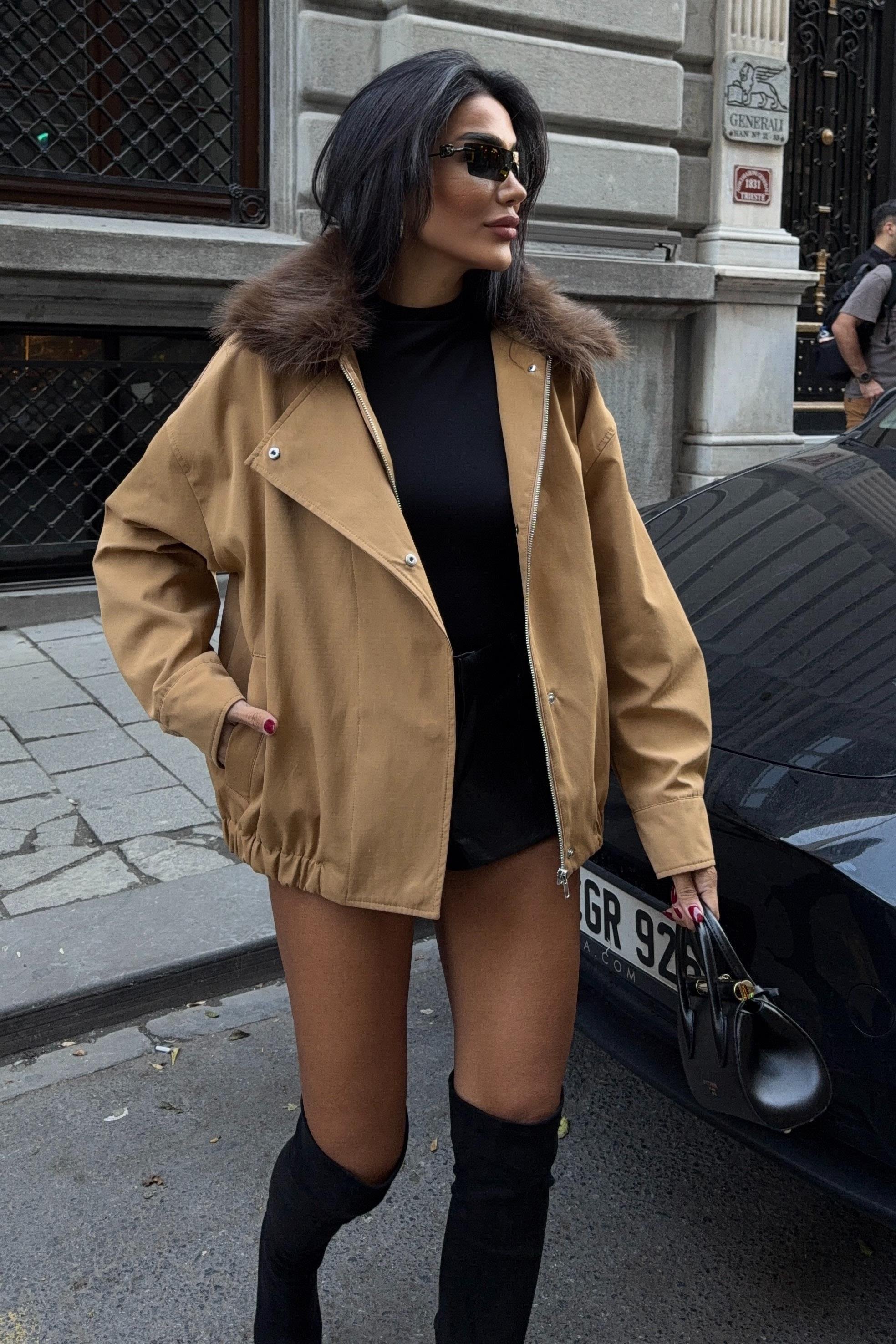 Yakası Kürklü Parka Bomber Ceket 6136